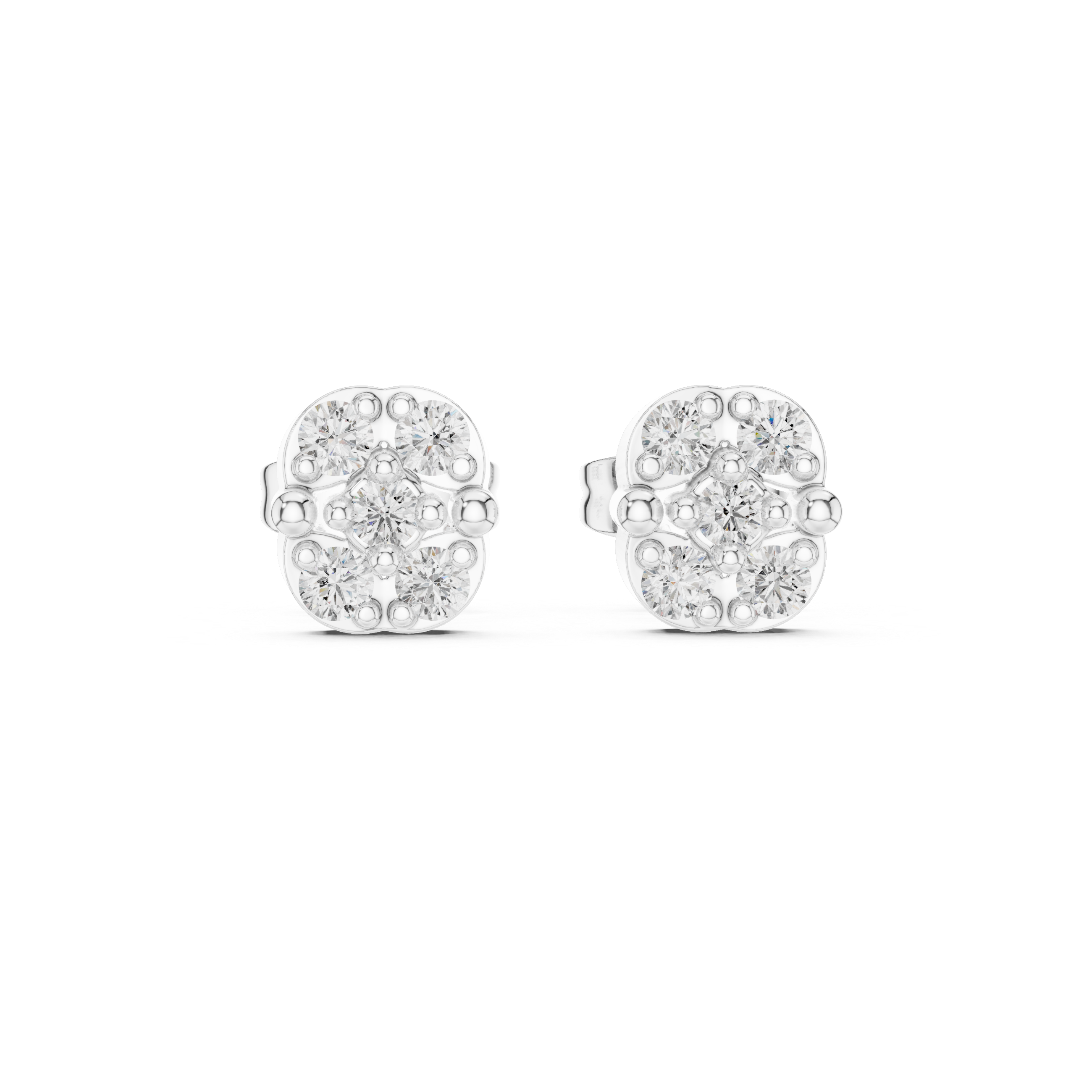 Crown-Shaped Cluster Diamond Stud Earrings