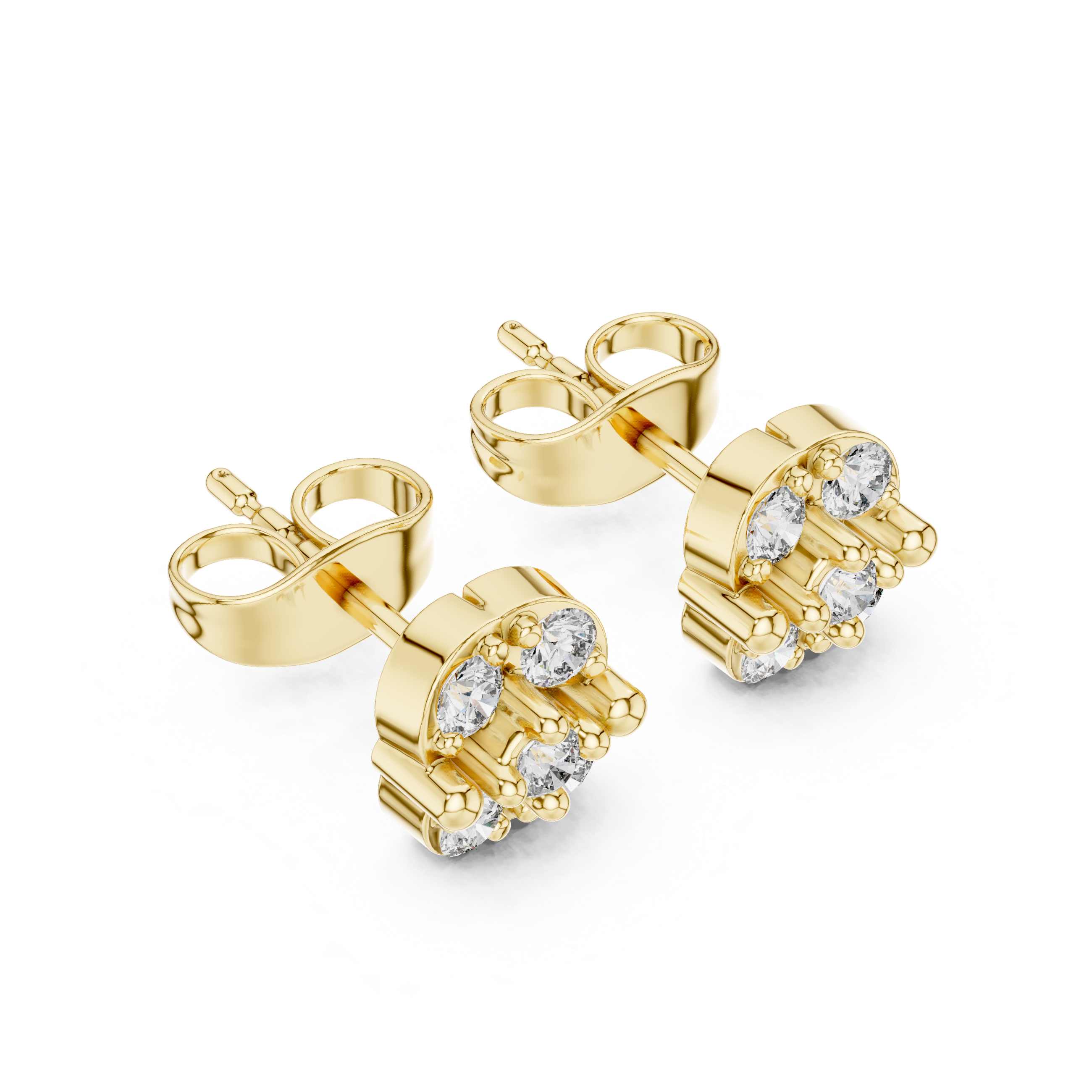 Crown-Shaped Cluster Diamond Stud Earrings