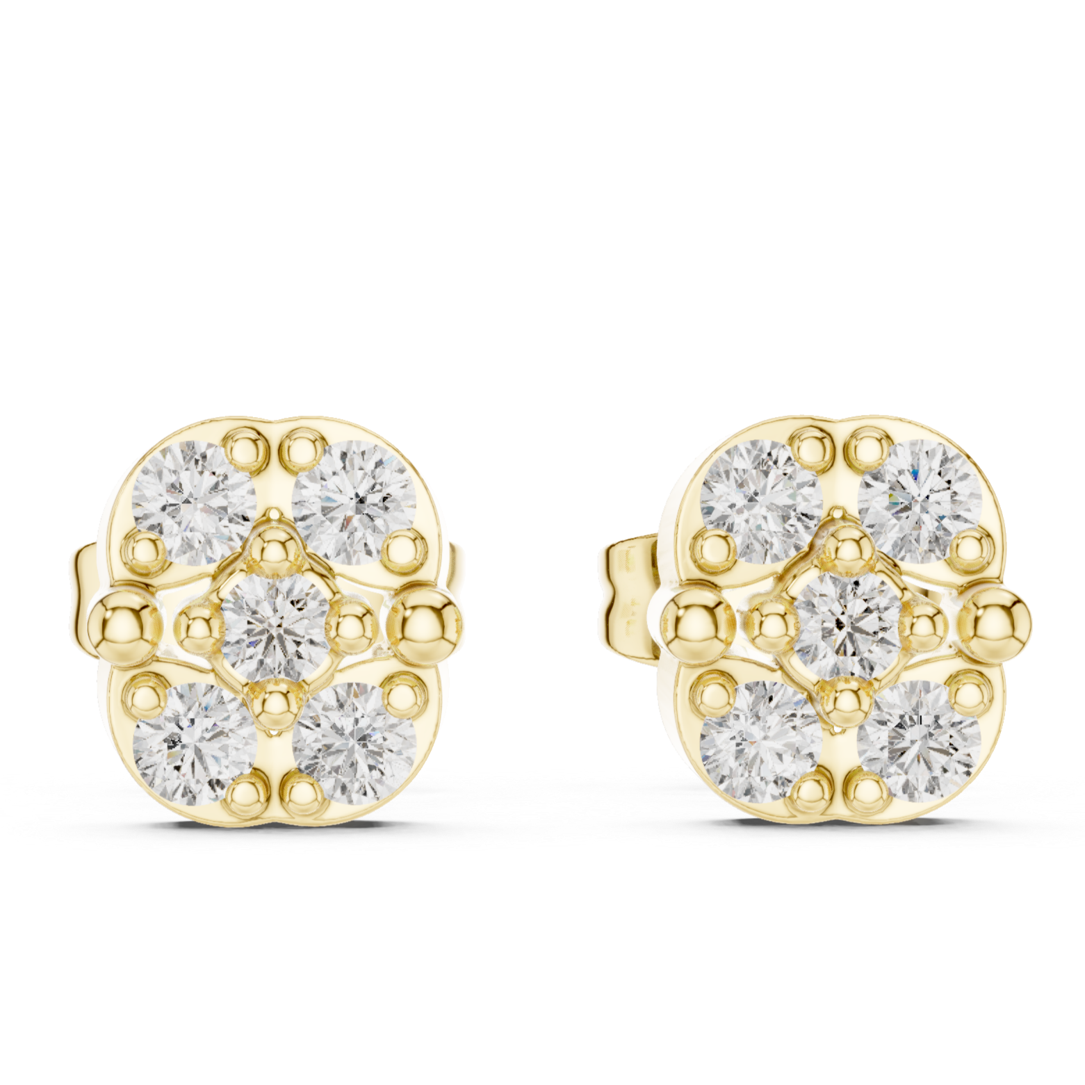 Crown-Shaped Cluster Diamond Stud Earrings