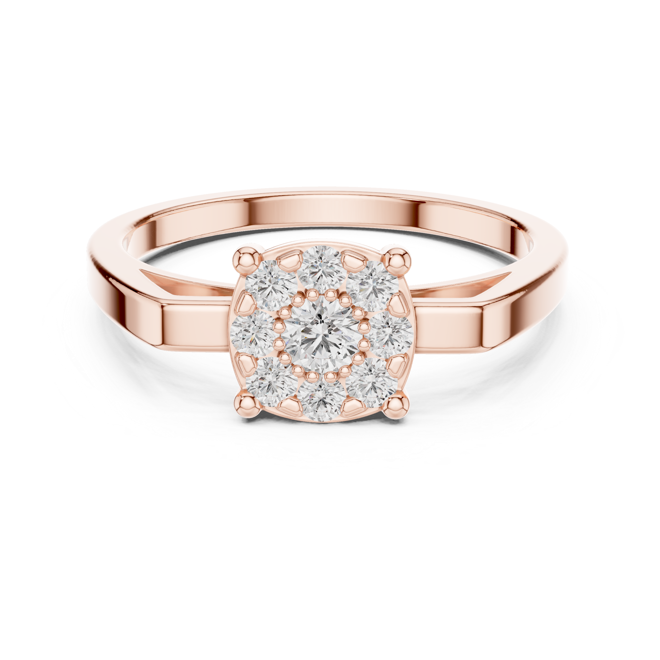 Round diamond halo with a split shank band.