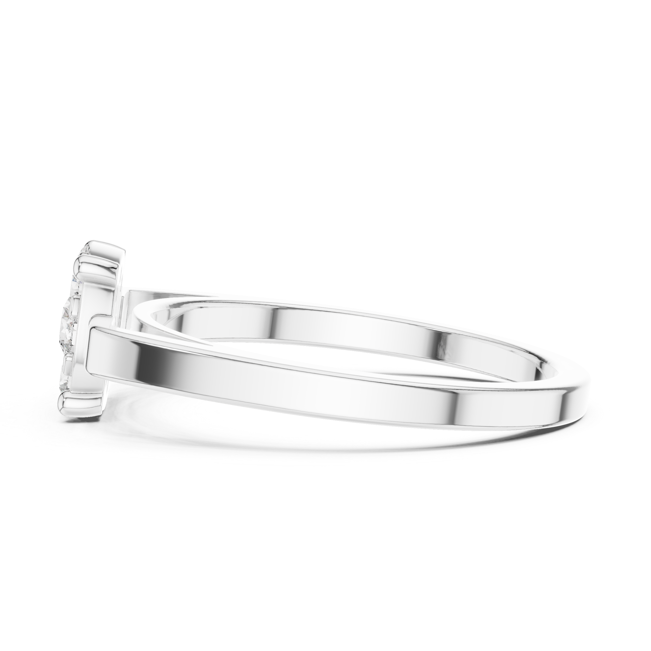 Round diamond halo with a split shank band.