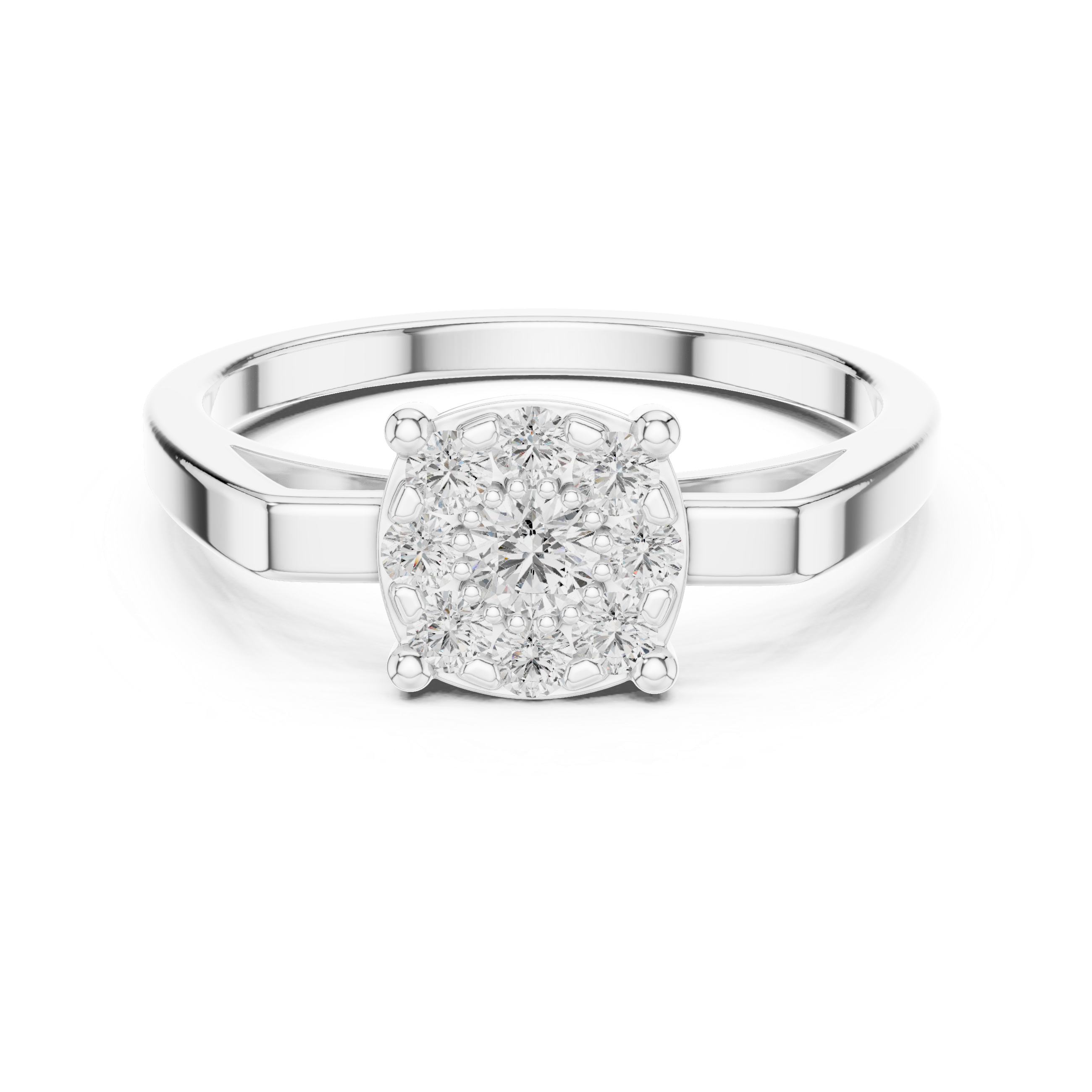 Round diamond halo with a split shank band.