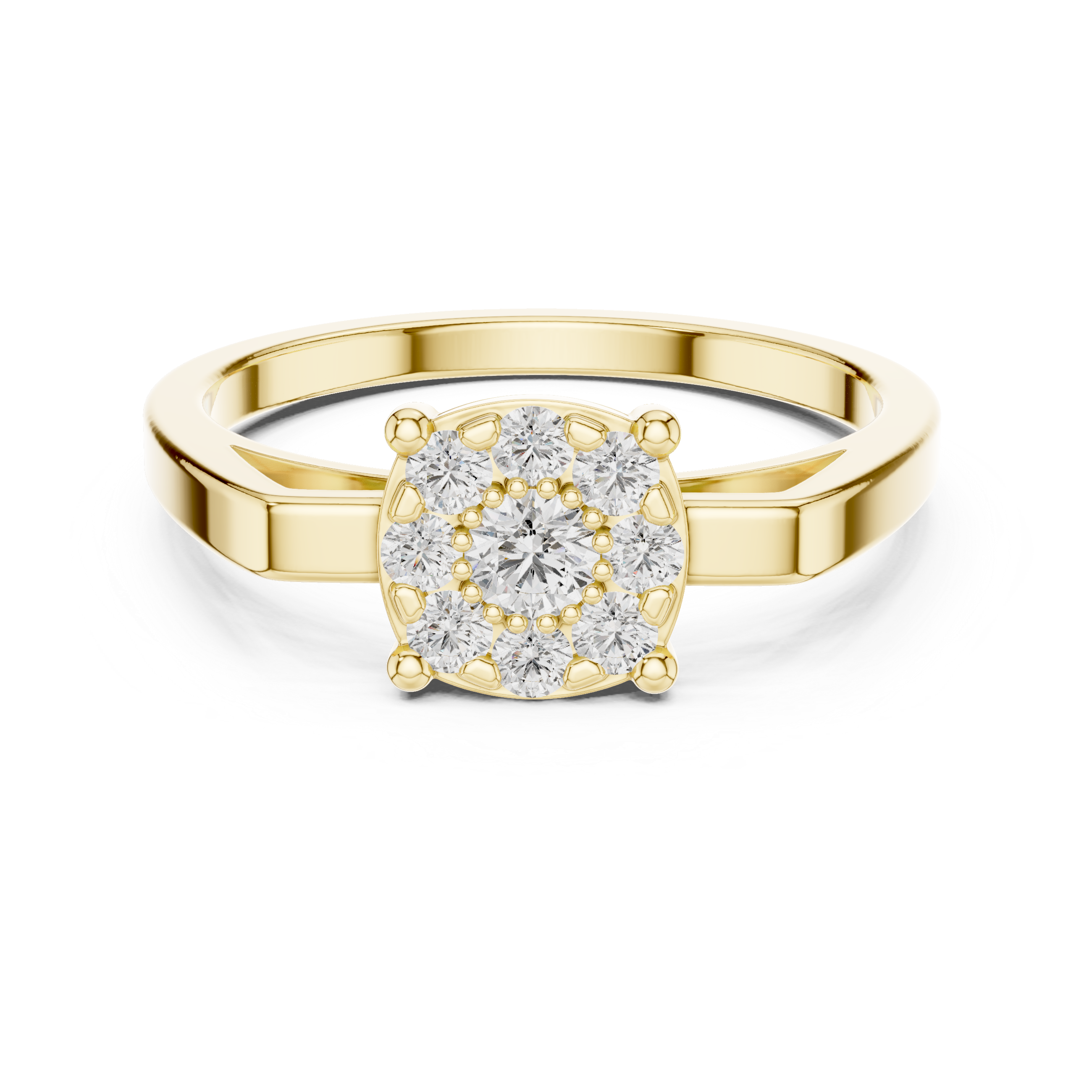 Round diamond halo with a split shank band.