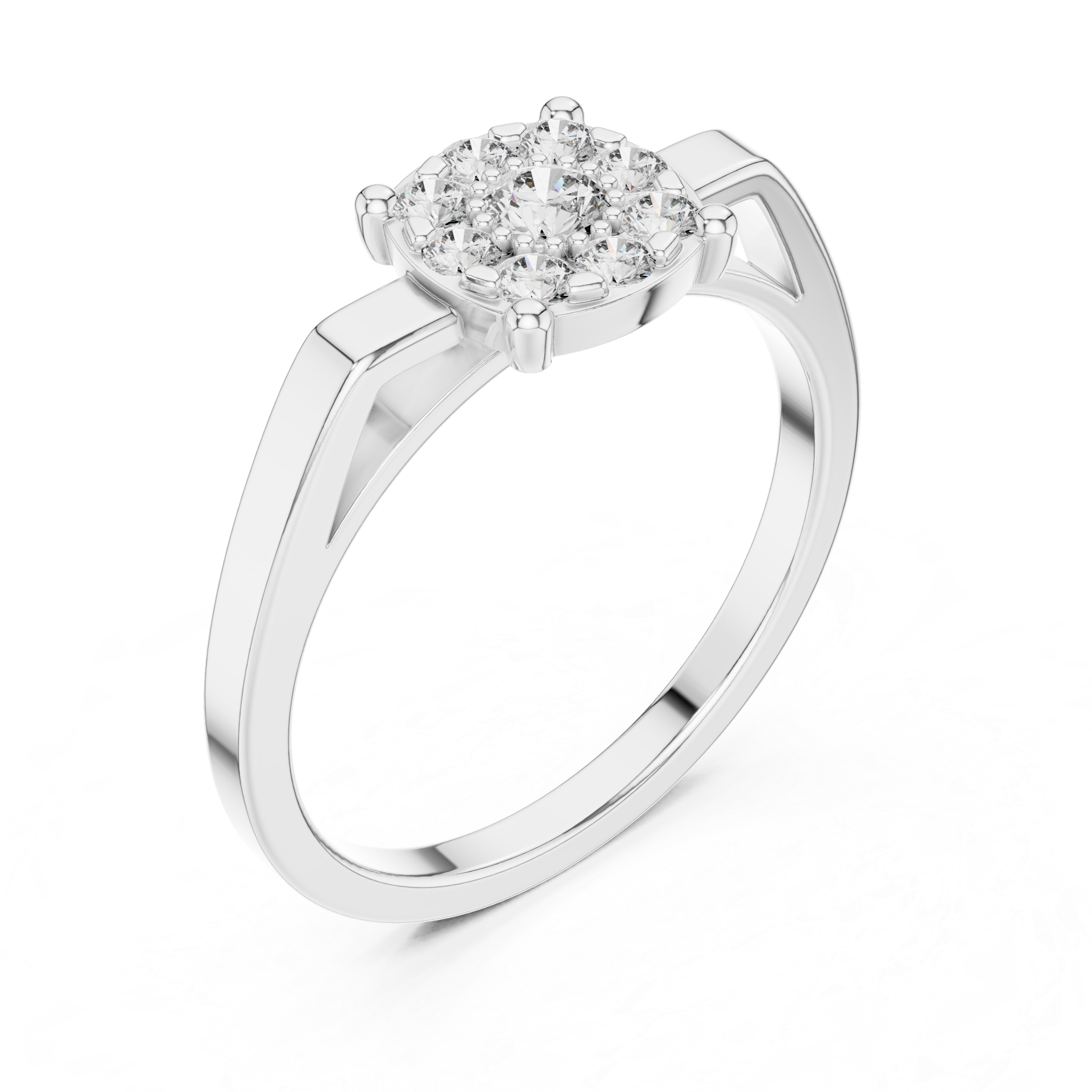 Round diamond halo with a split shank band.