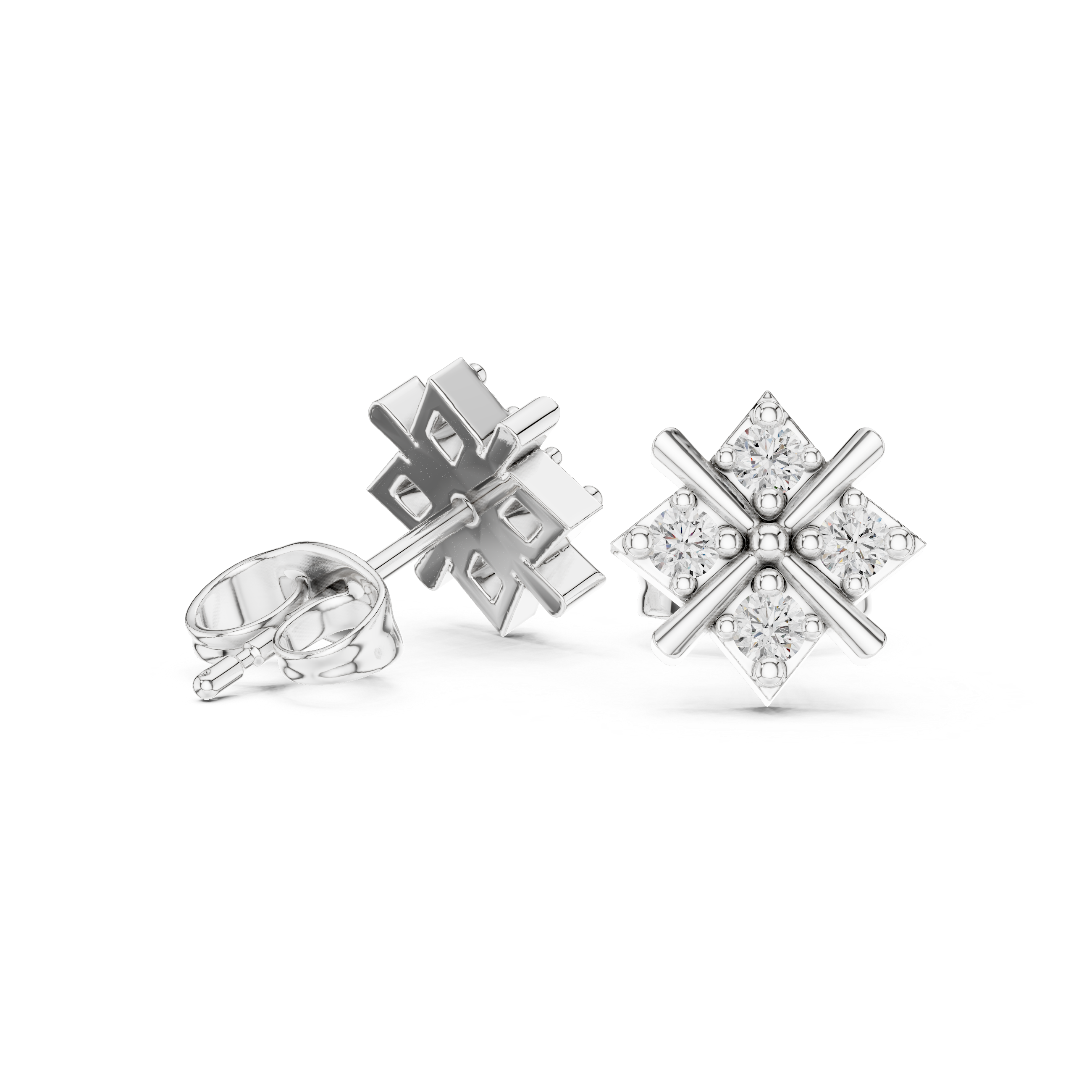 Modern Cross Cluster Diamond Stud Earrings