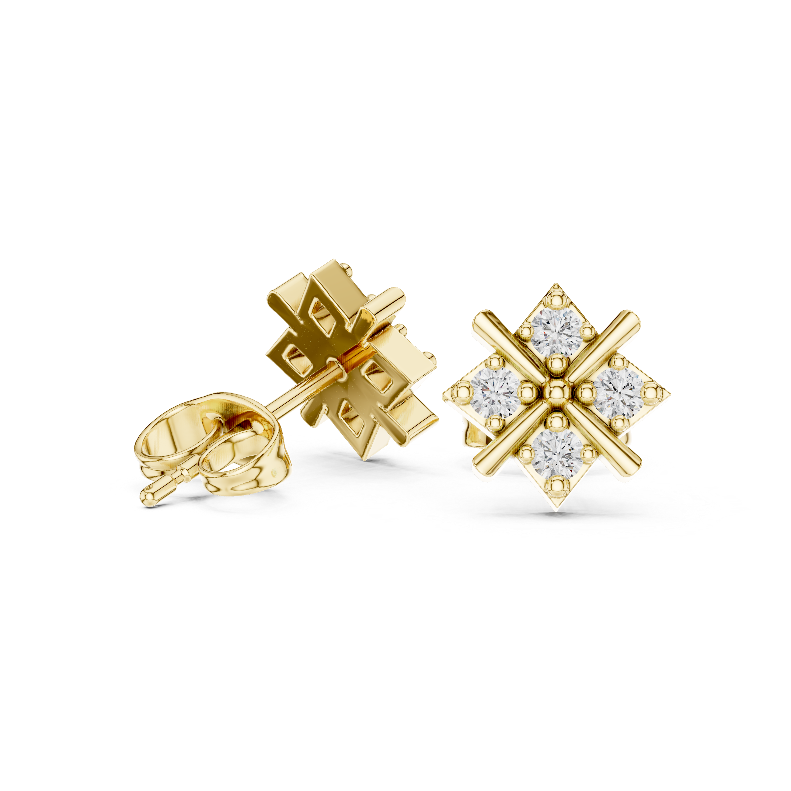 Modern Cross Cluster Diamond Stud Earrings