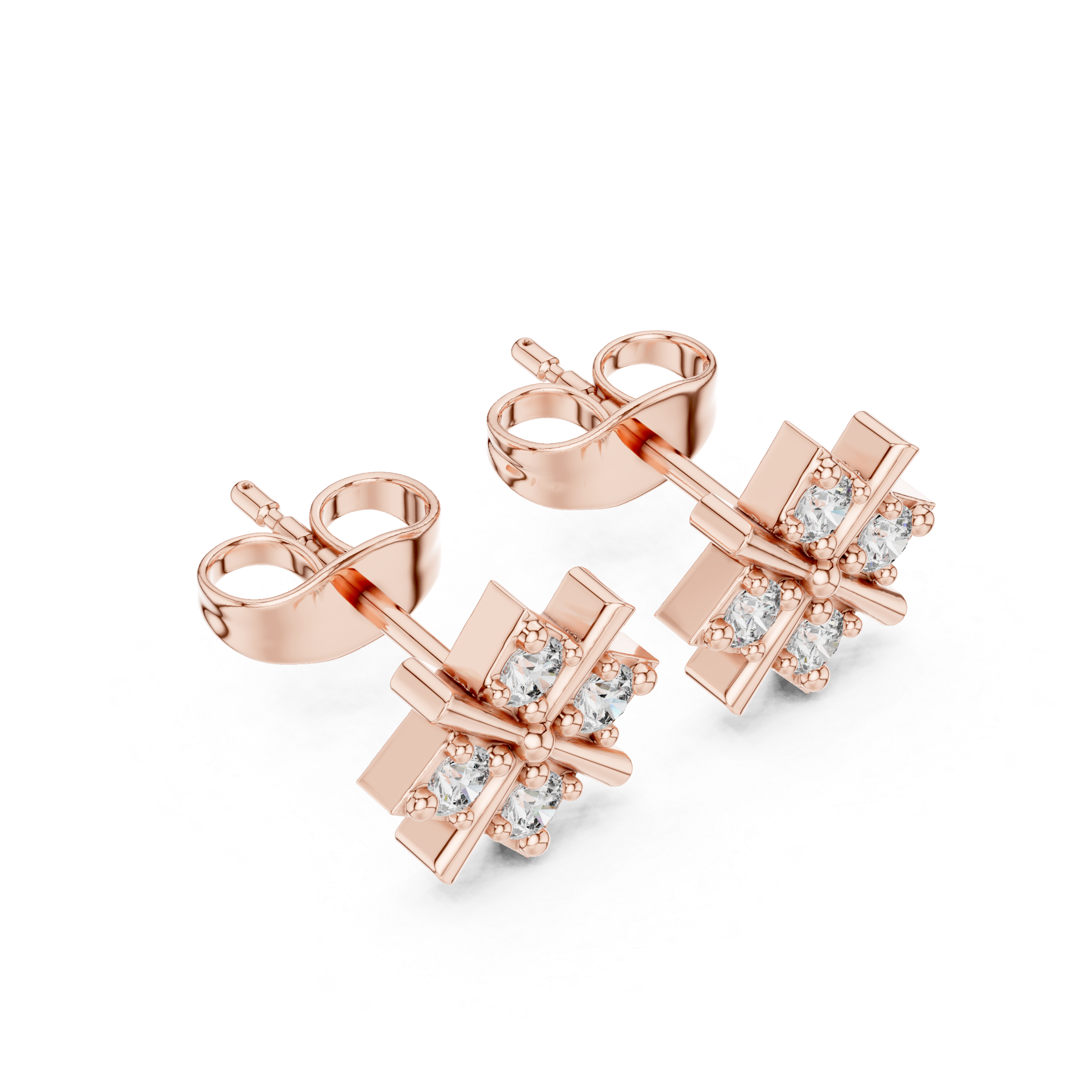 Modern Cross Cluster Diamond Stud Earrings