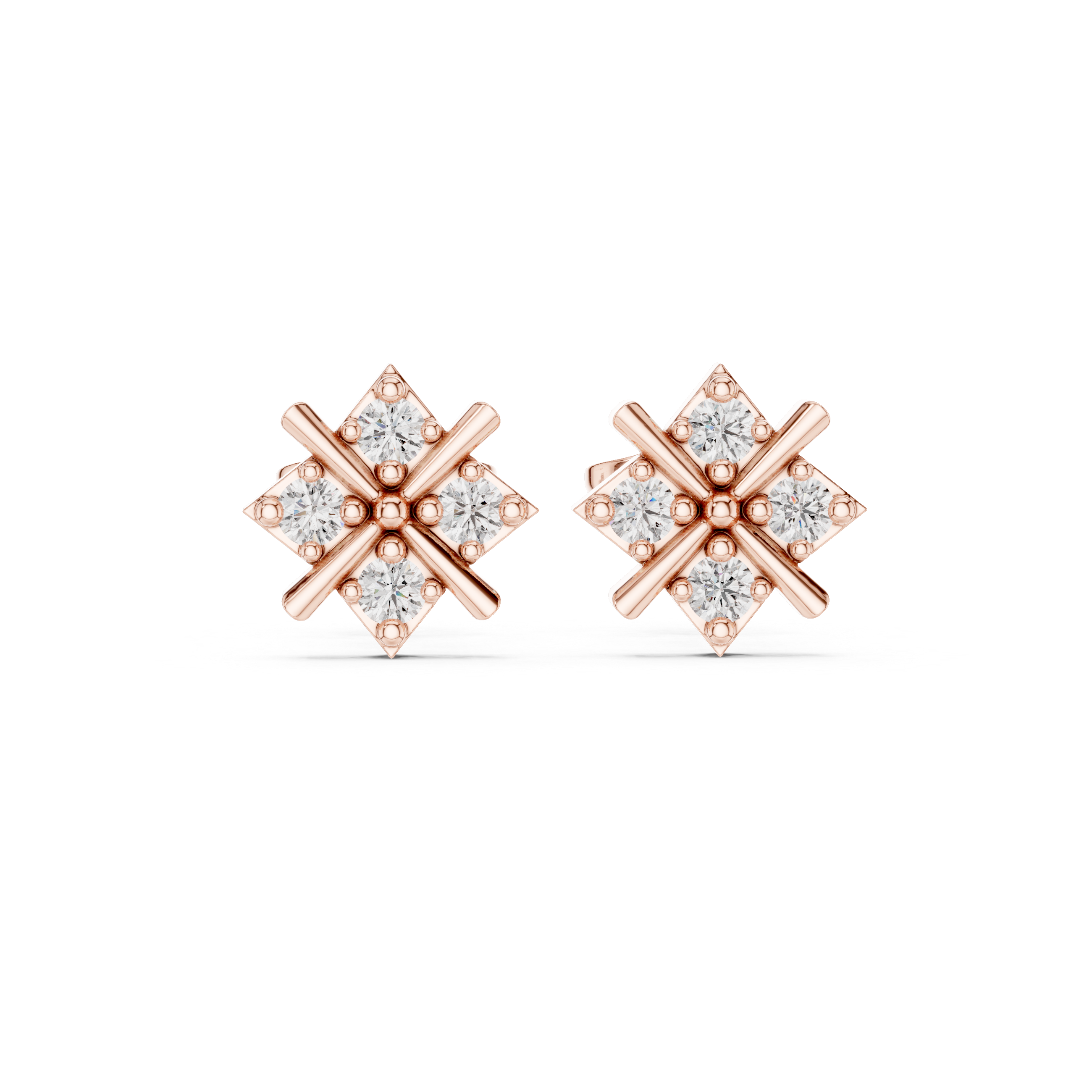 Modern Cross Cluster Diamond Stud Earrings