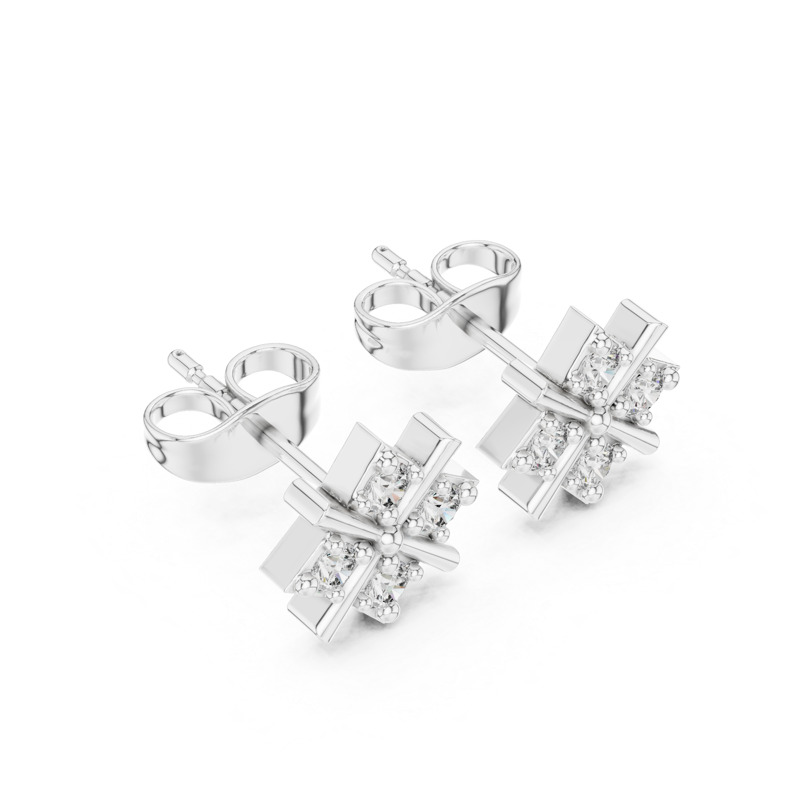 Modern Cross Cluster Diamond Stud Earrings