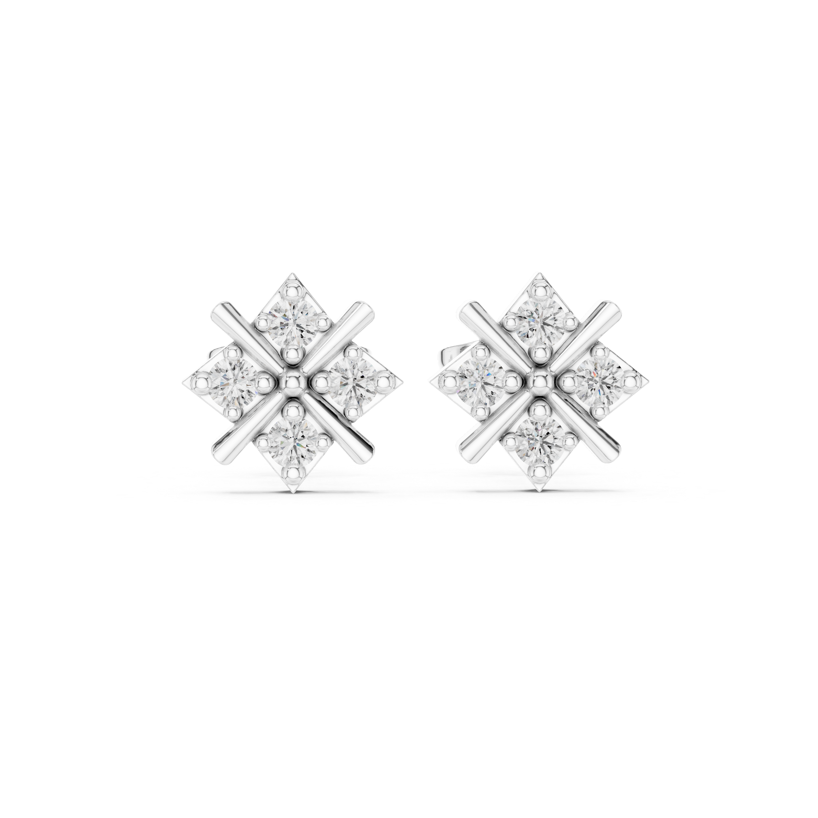 Modern Cross Cluster Diamond Stud Earrings