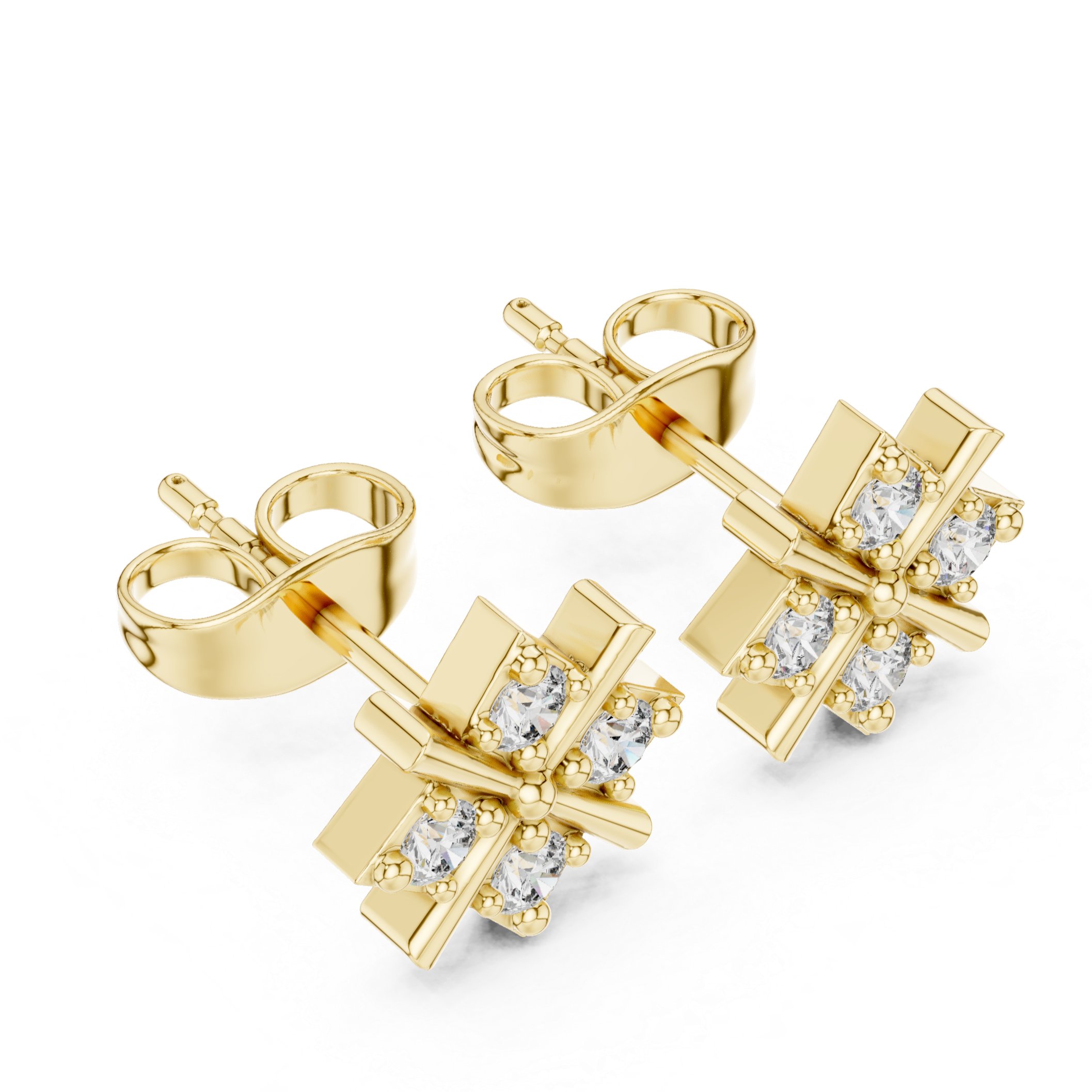 Modern Cross Cluster Diamond Stud Earrings