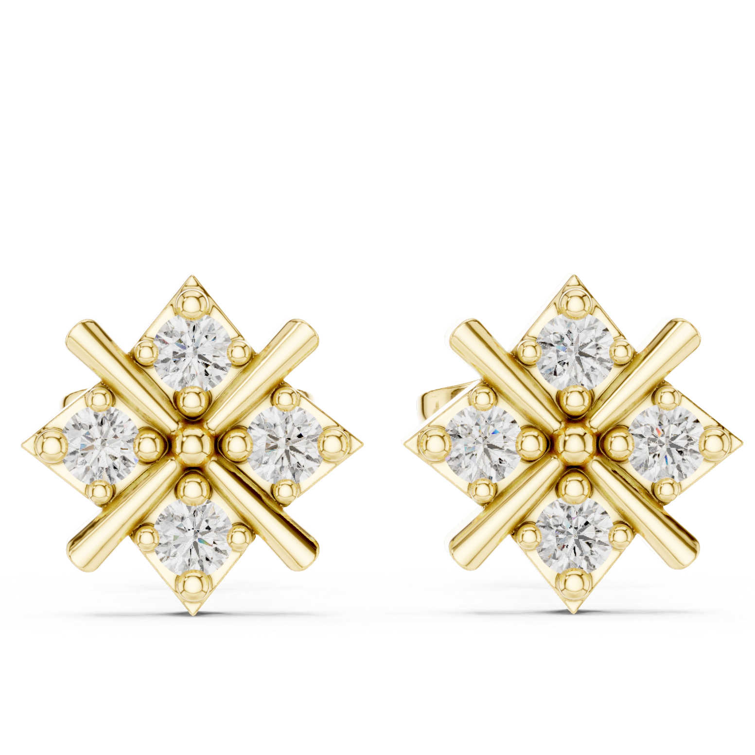 Modern Cross Cluster Diamond Stud Earrings
