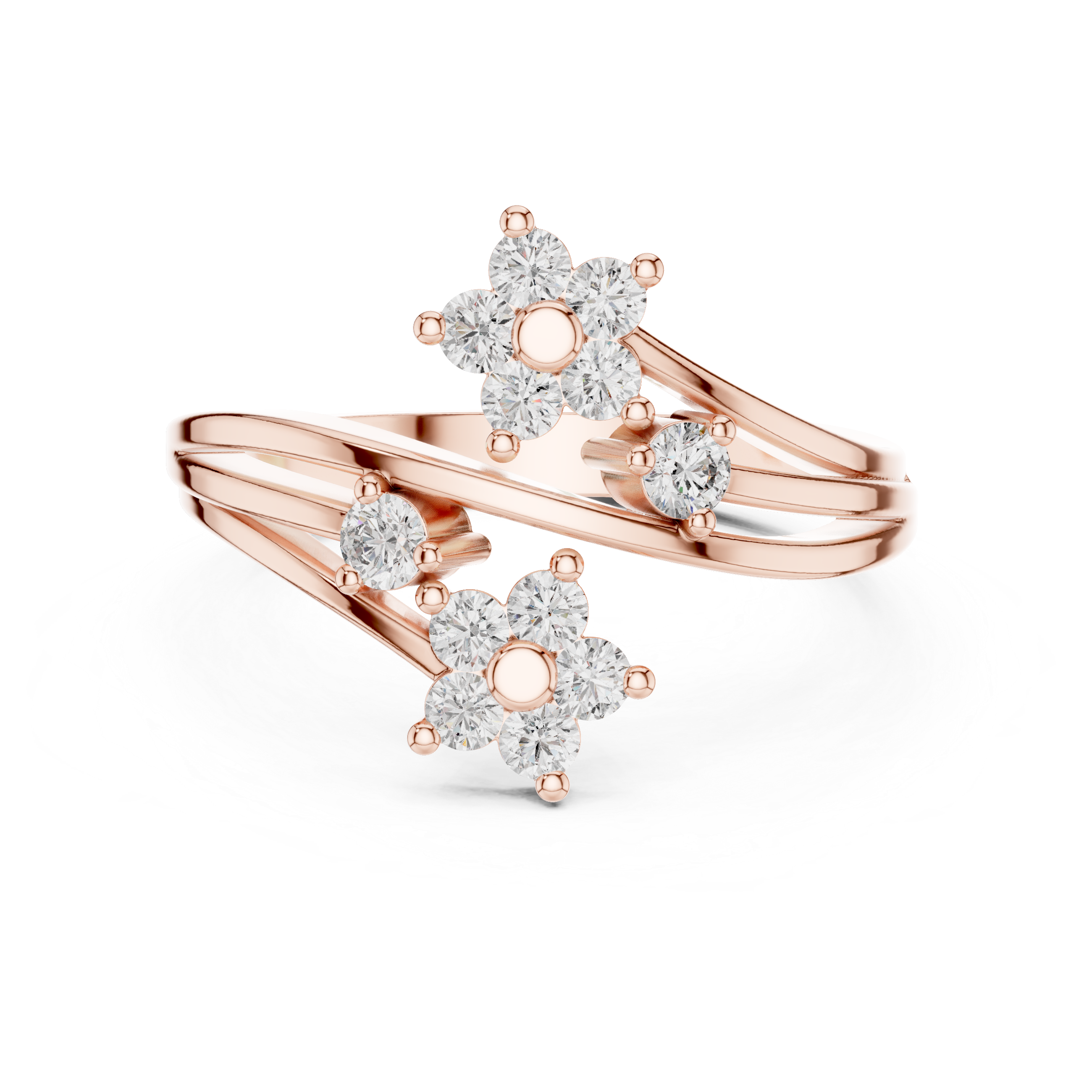 Two floral diamond clusters on a split band.