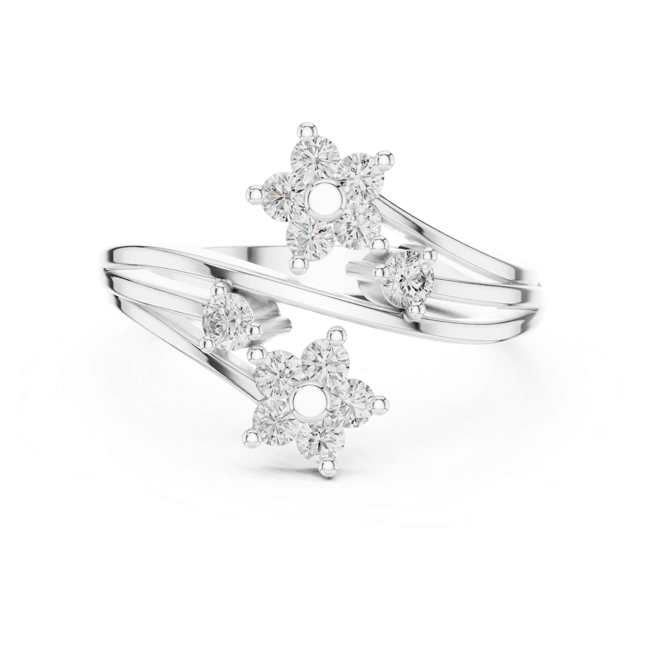 Two floral diamond clusters on a split band.