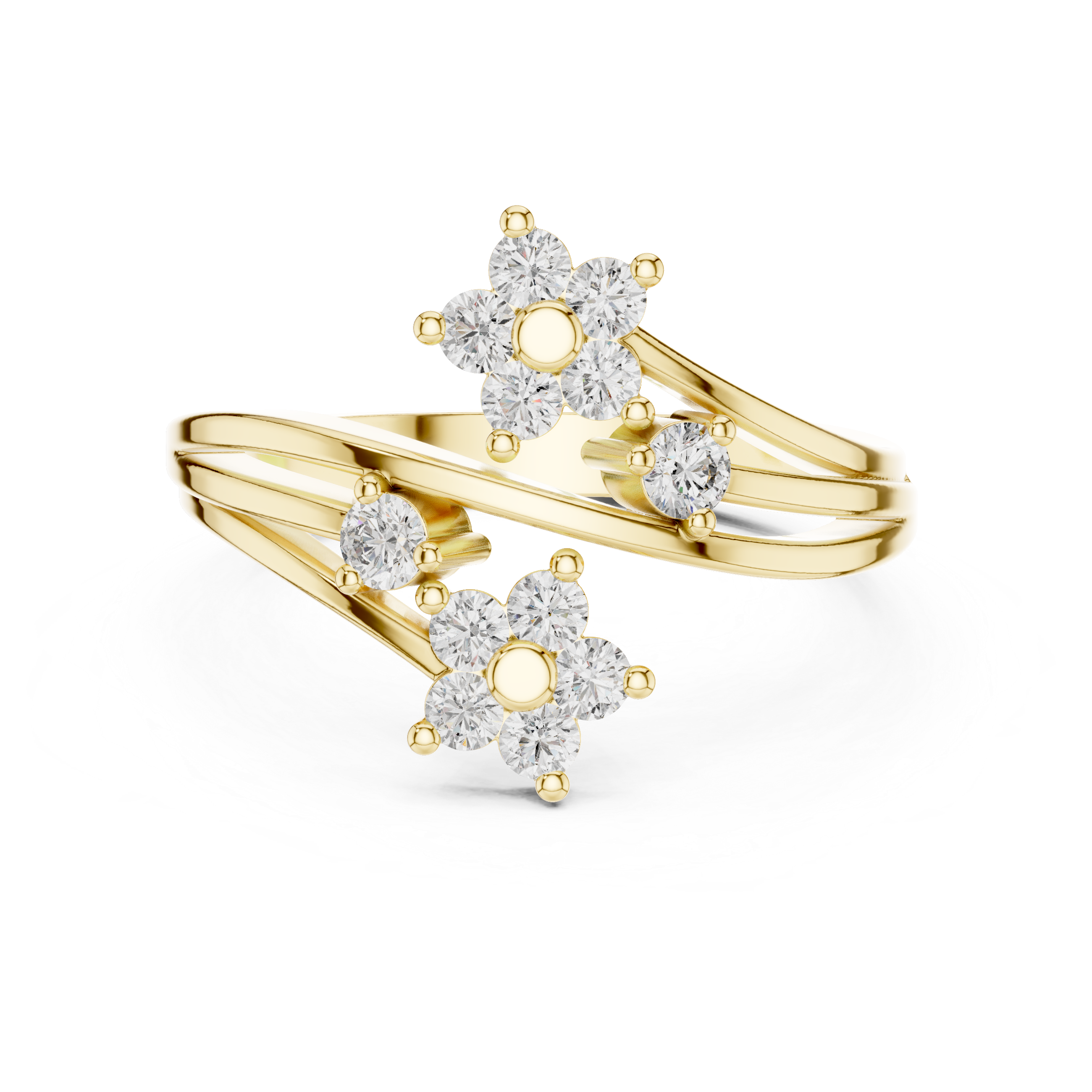 Two floral diamond clusters on a split band.