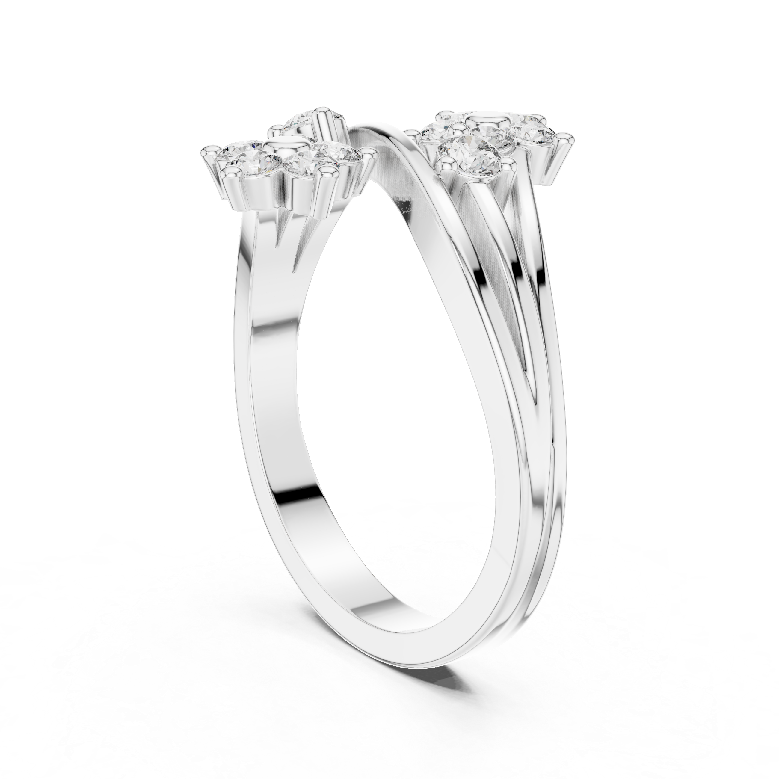 Two floral diamond clusters on a split band.