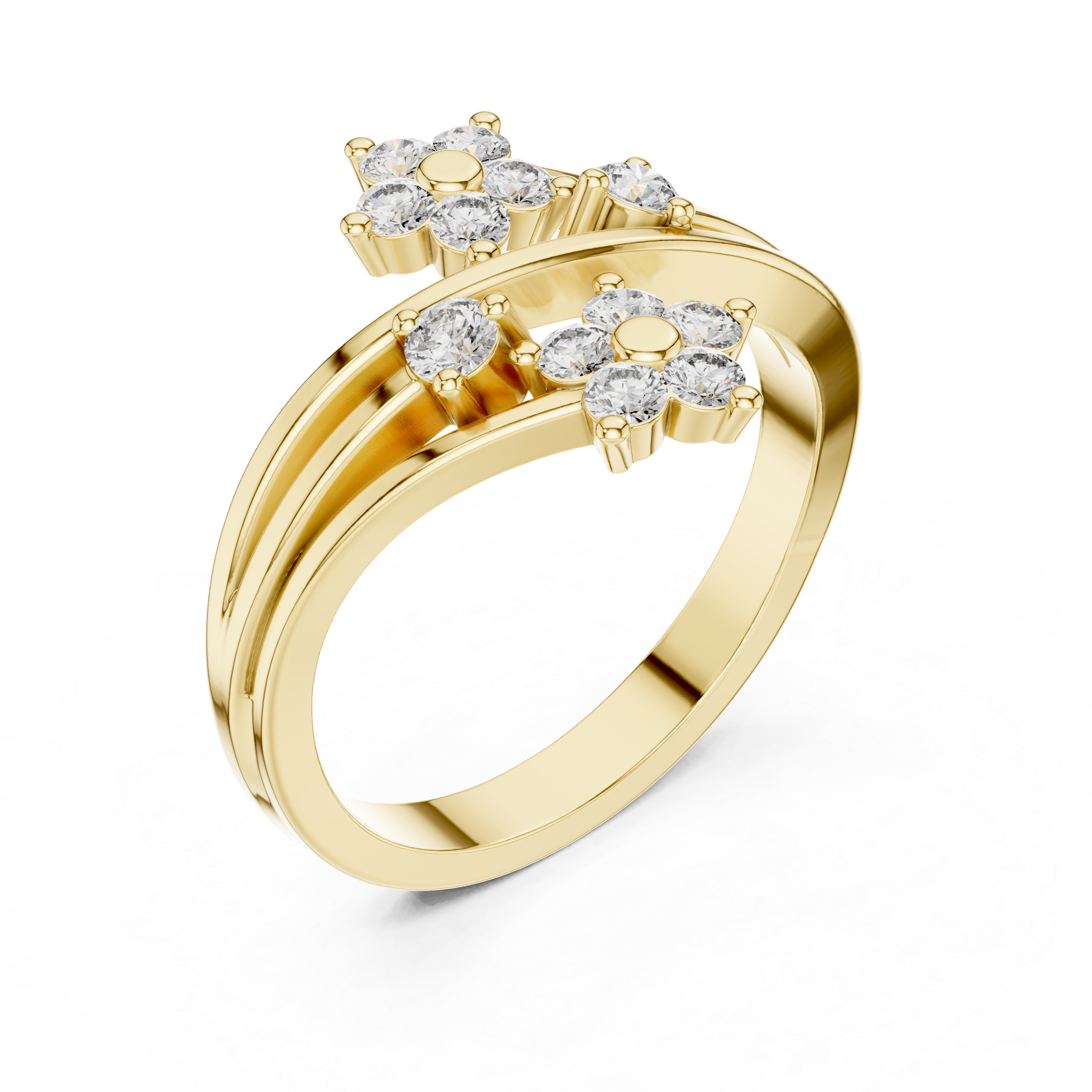 Two floral diamond clusters on a split band.