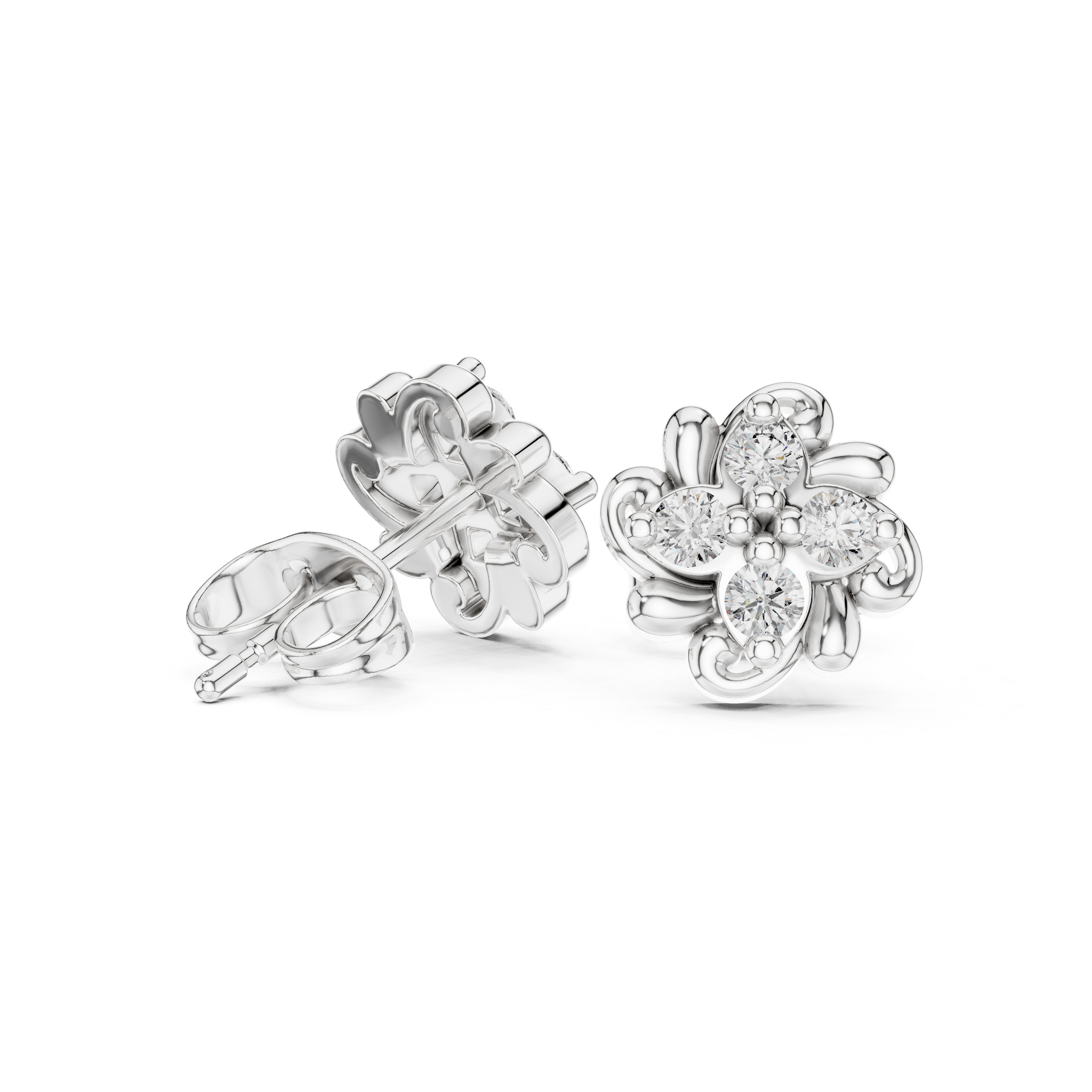 intricate scrollwork and sparkling diamond petals
