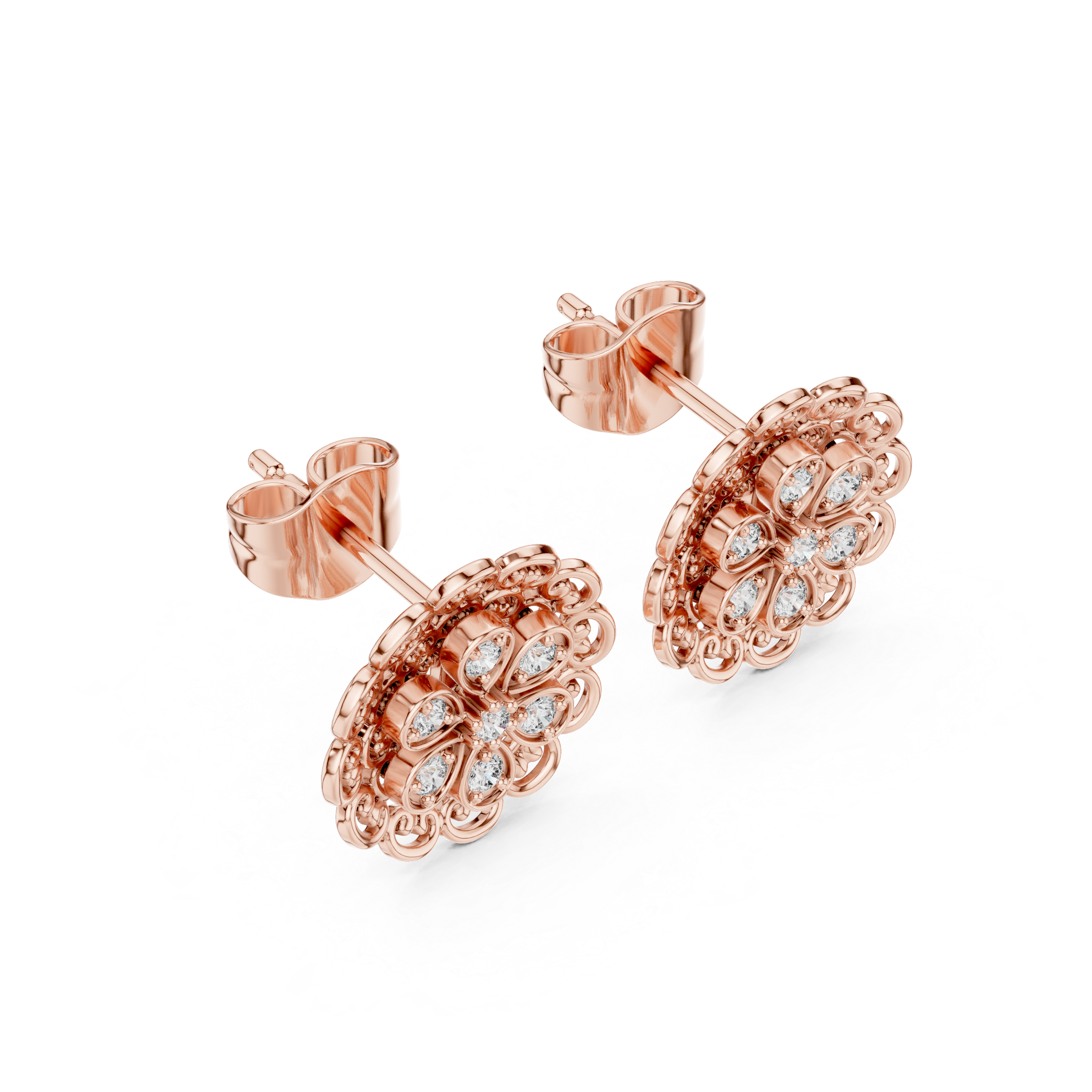 Heirloom Elegance: Rose Gold Flower Stud Earrings