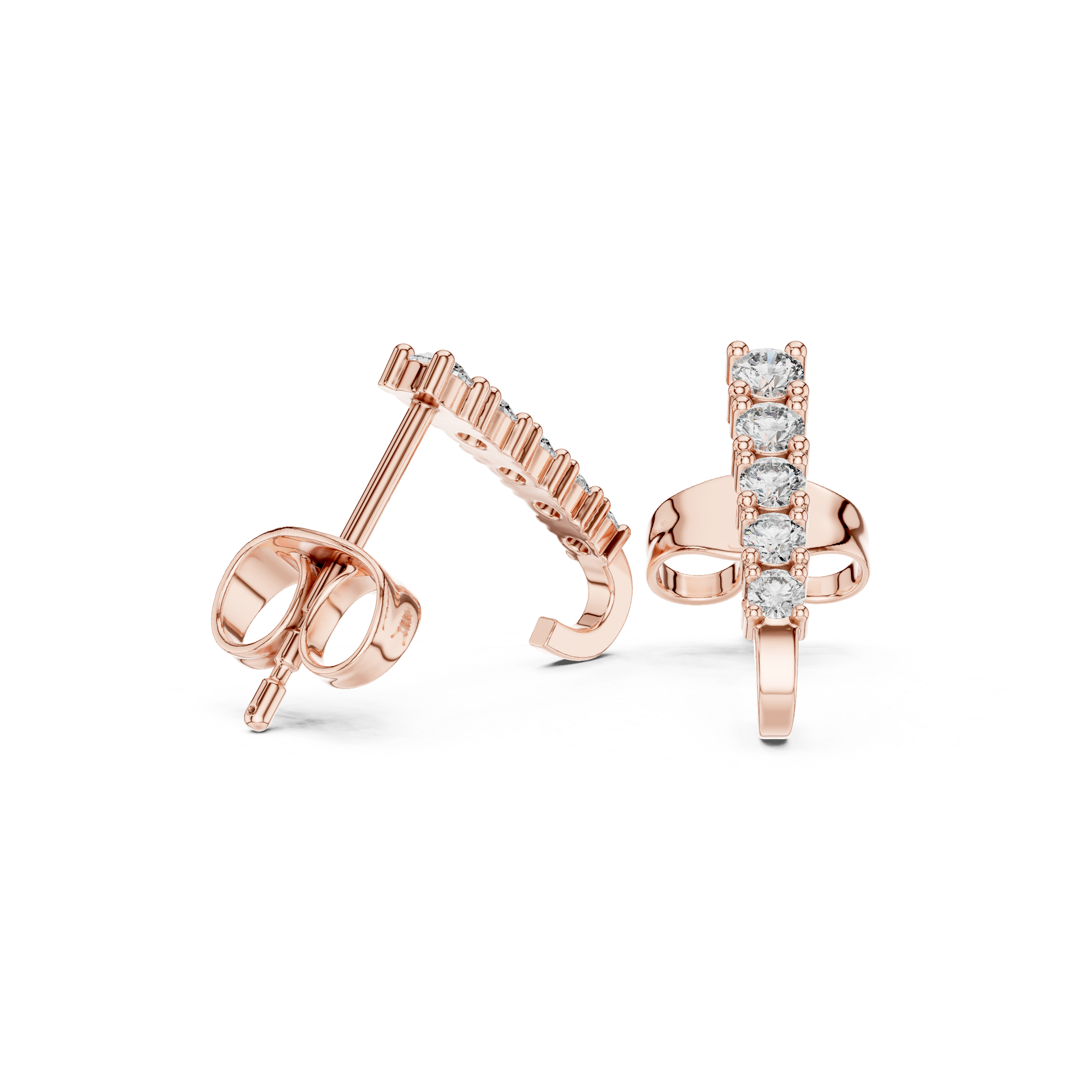 Curved Cascade: Rose Gold Diamond Stud Earrings