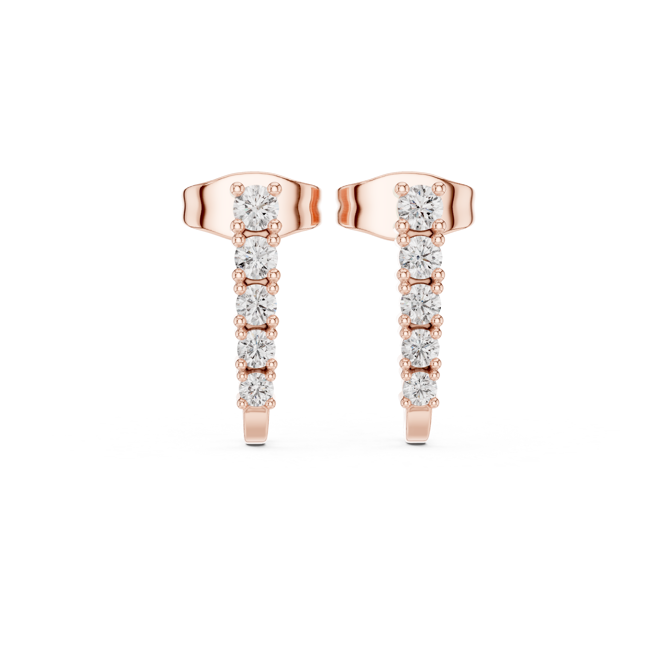 Curved Cascade: Rose Gold Diamond Stud Earrings