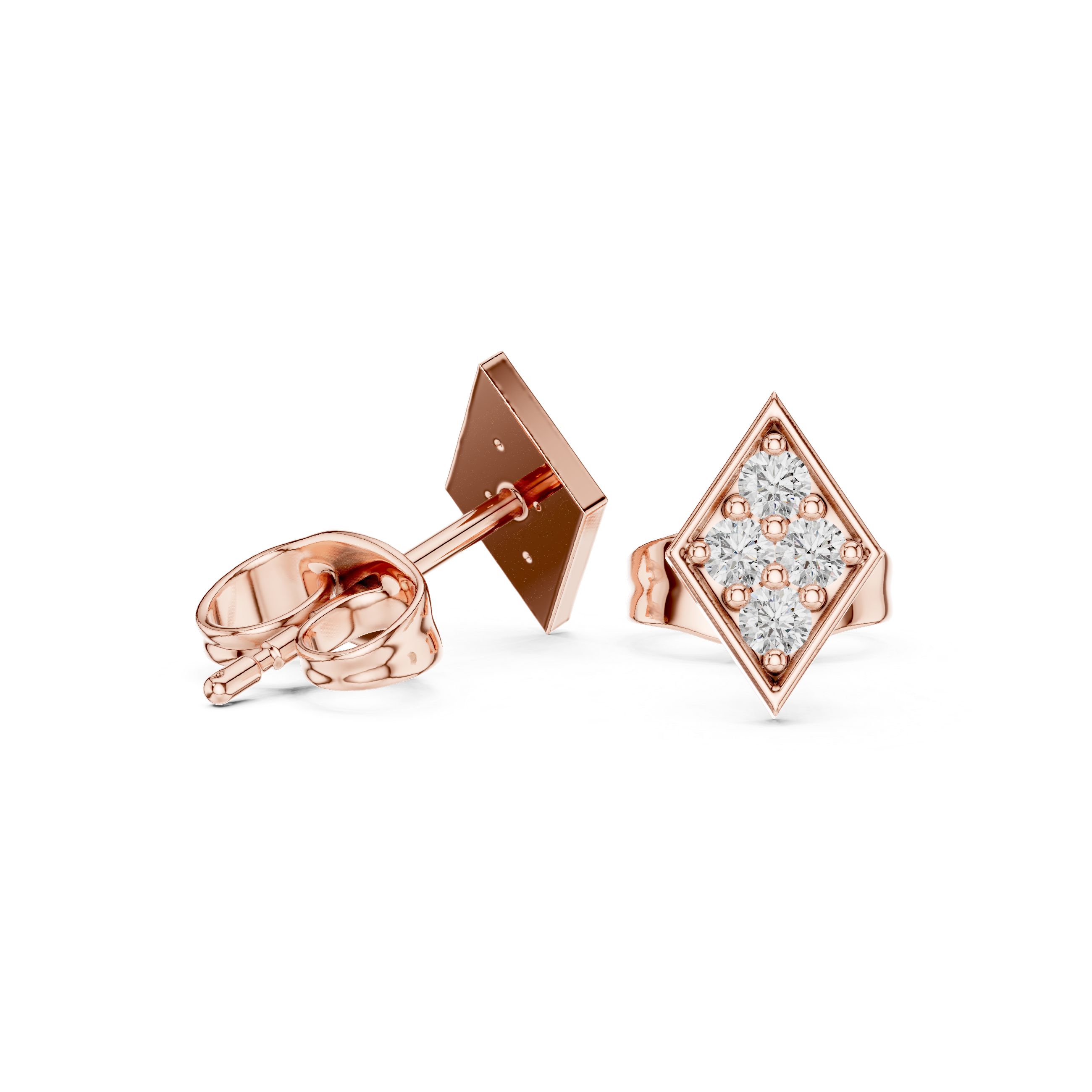 Stud Earrings with Diamond-Set Rectangular Design
