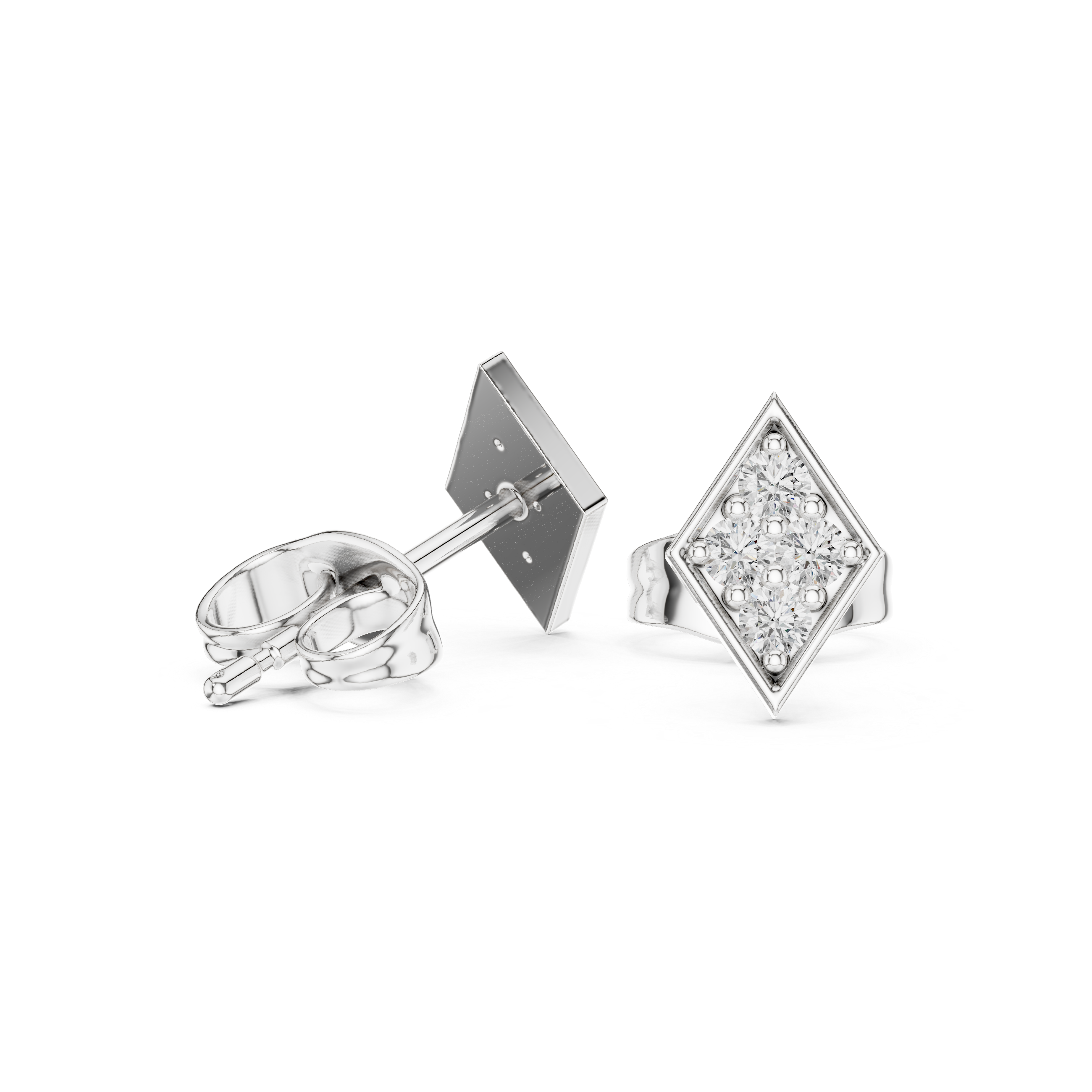 Stud Earrings with Diamond-Set Rectangular Design