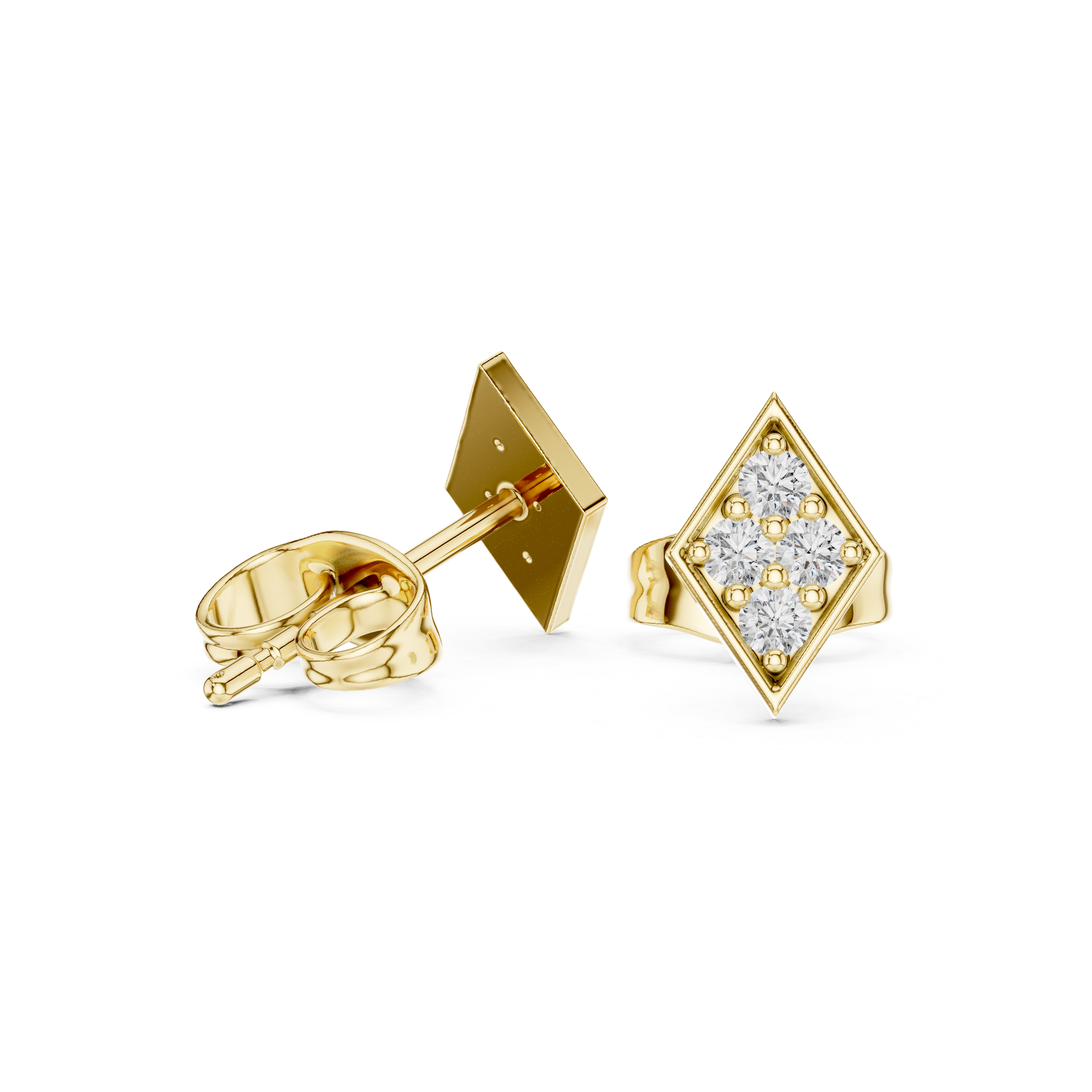 Stud Earrings with Diamond-Set Rectangular Design