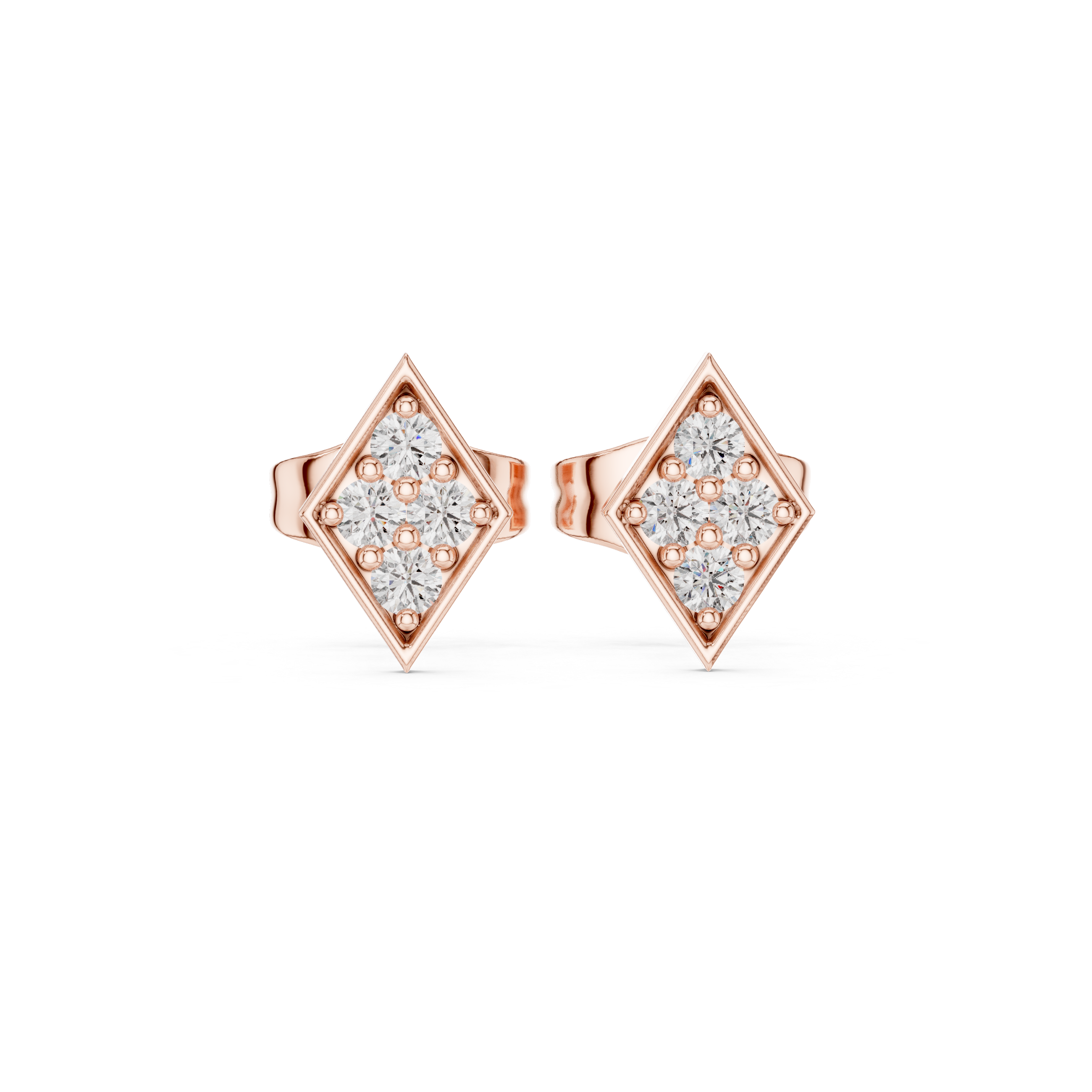 Stud Earrings with Diamond-Set Rectangular Design