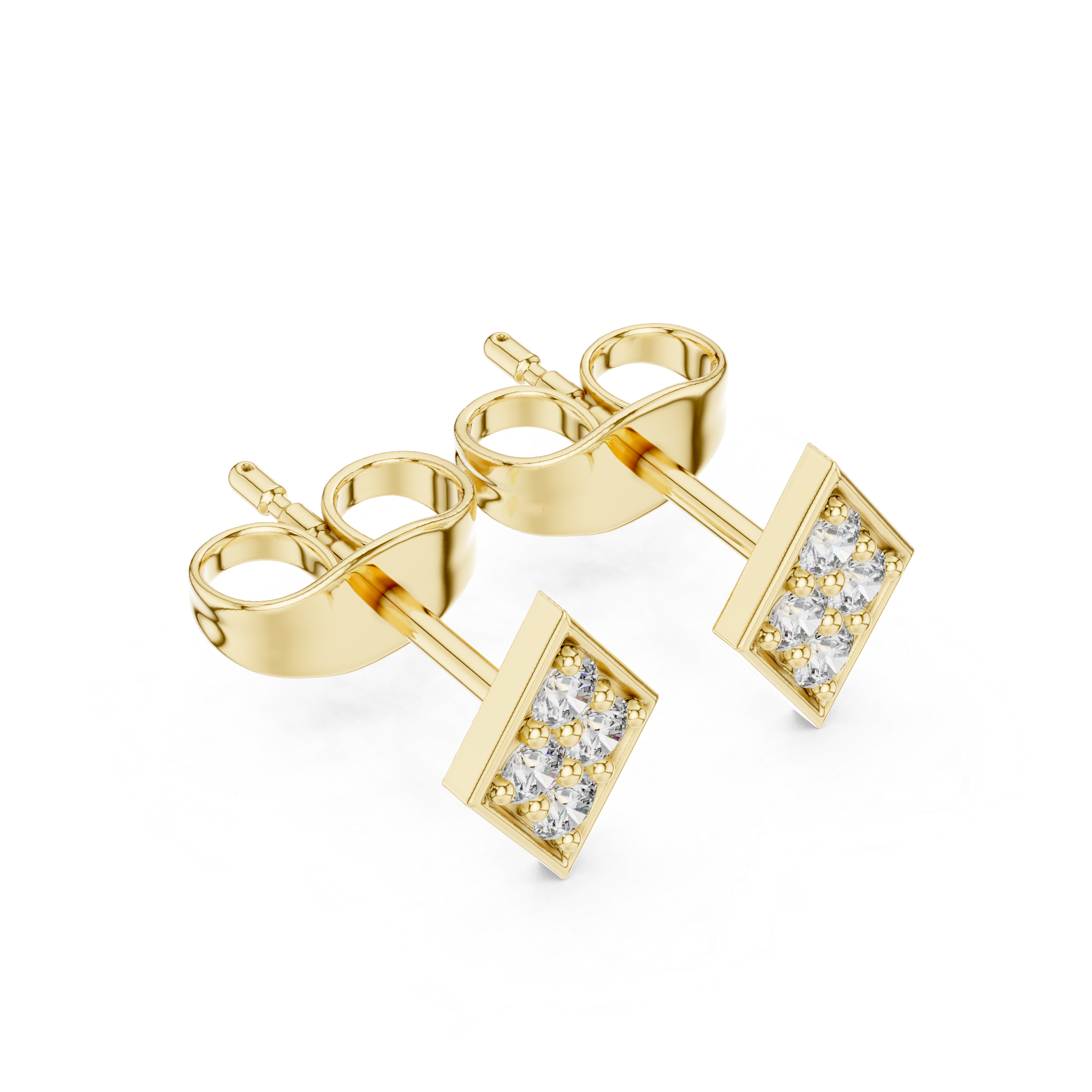 Stud Earrings with Diamond-Set Rectangular Design