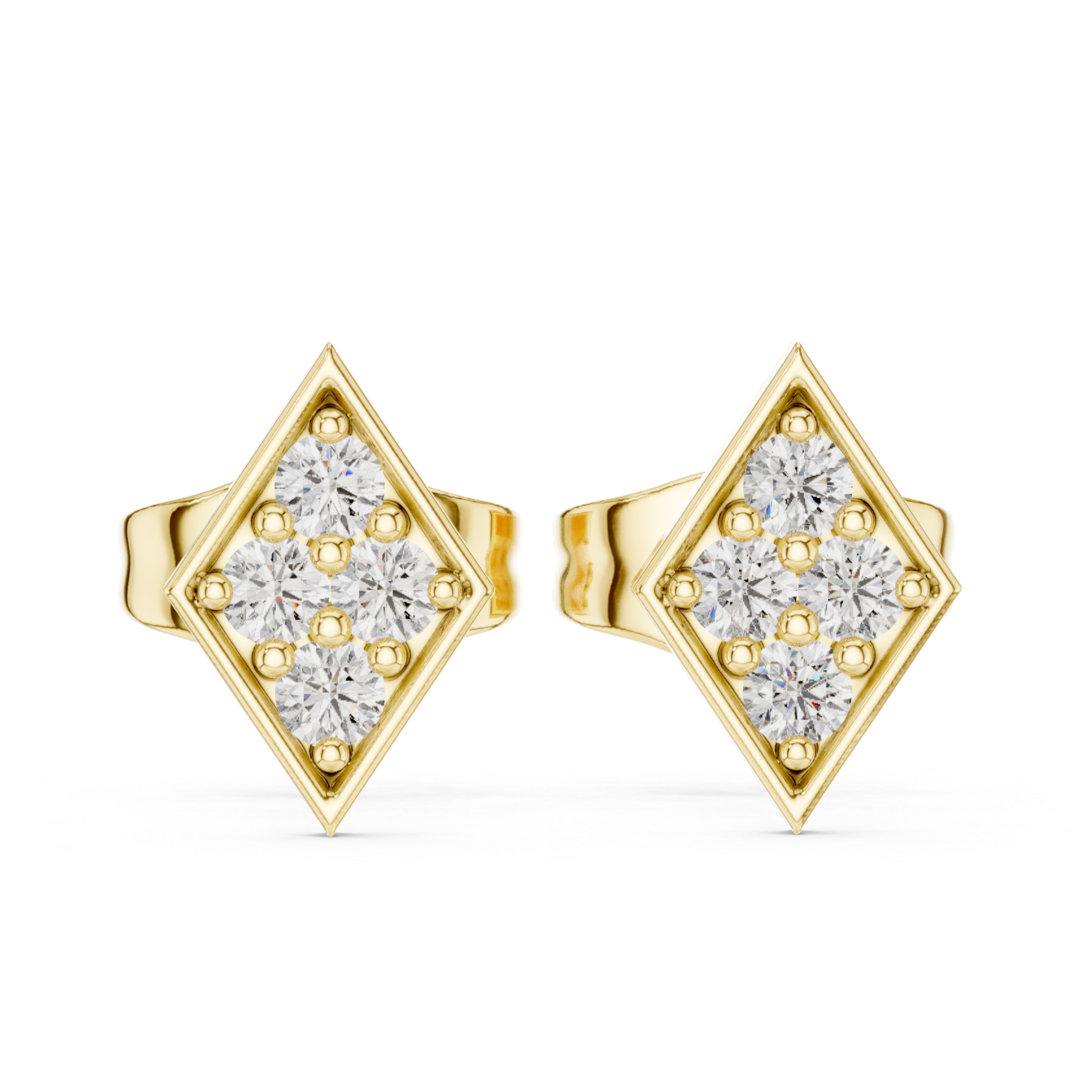 Stud Earrings with Diamond-Set Rectangular Design