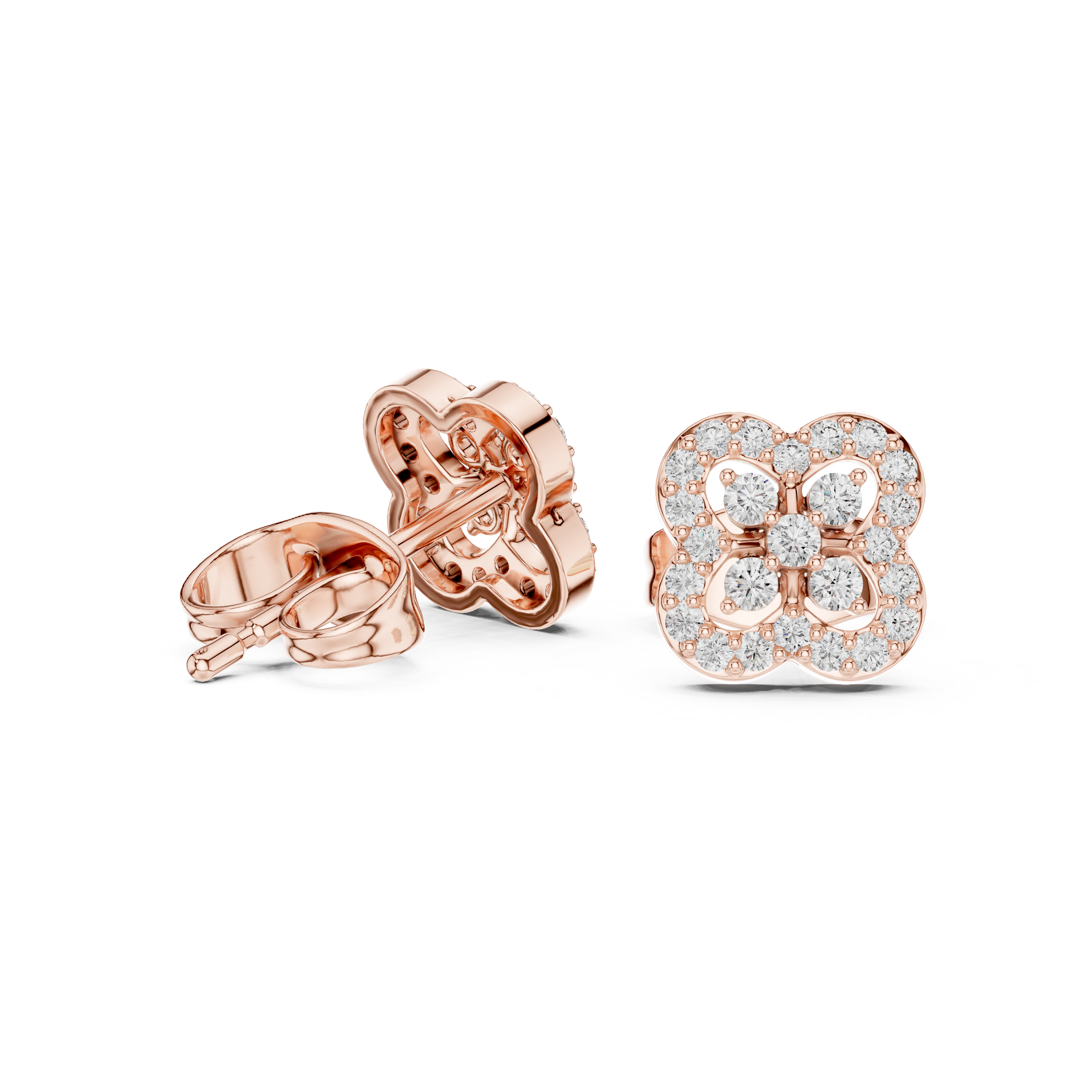 Earrings with Double-Looped Diamond Halo Design