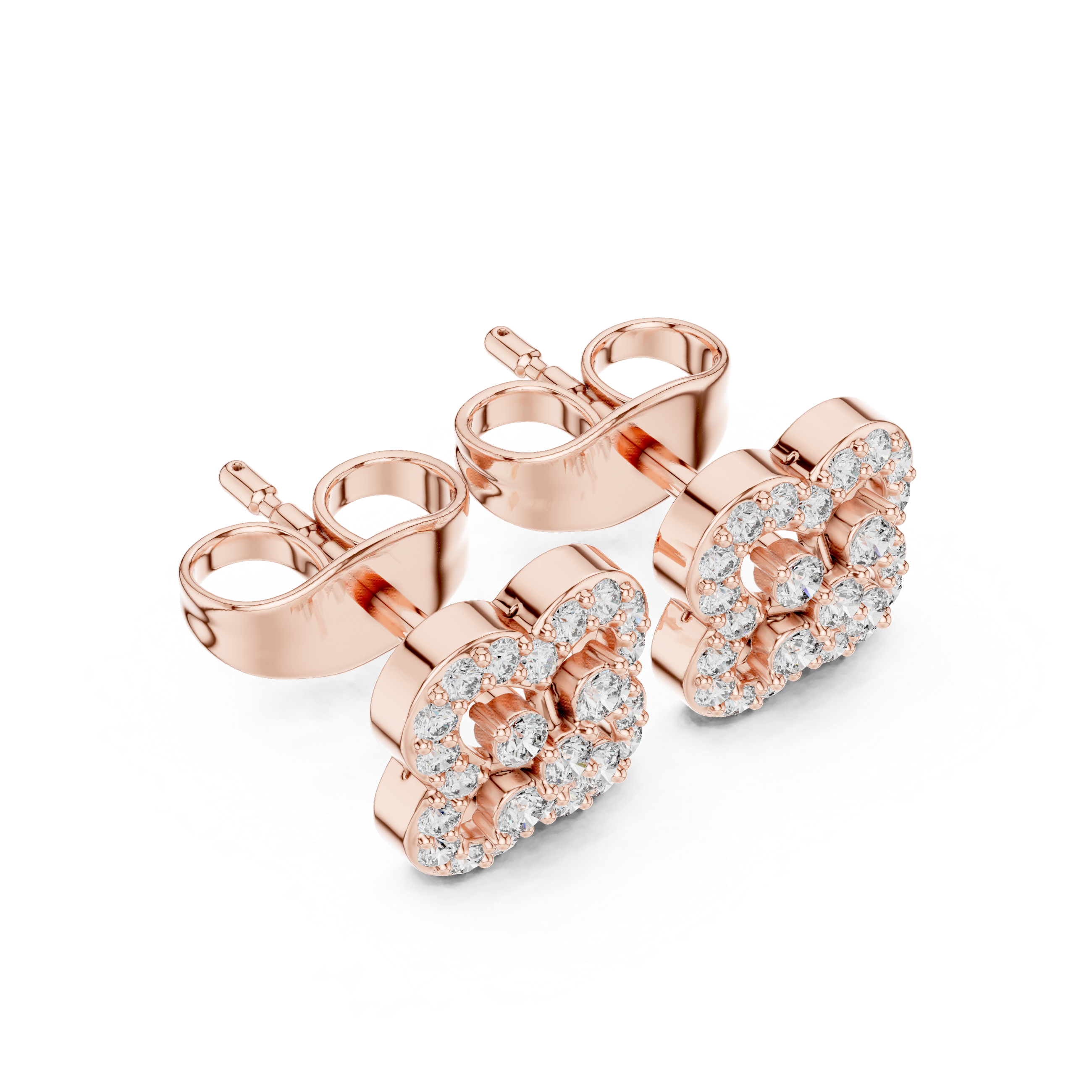 Earrings with Double-Looped Diamond Halo Design
