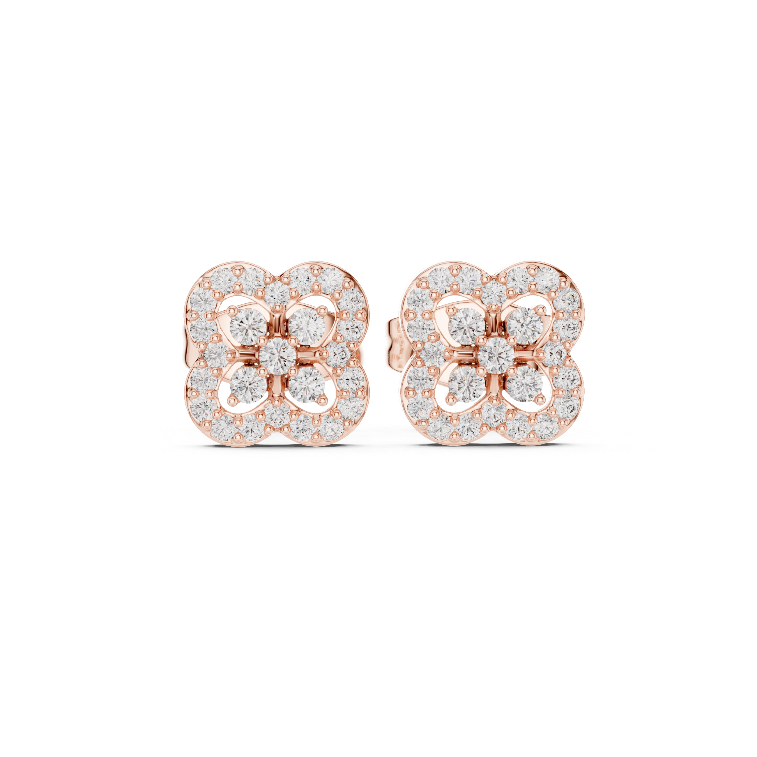 Earrings with Double-Looped Diamond Halo Design
