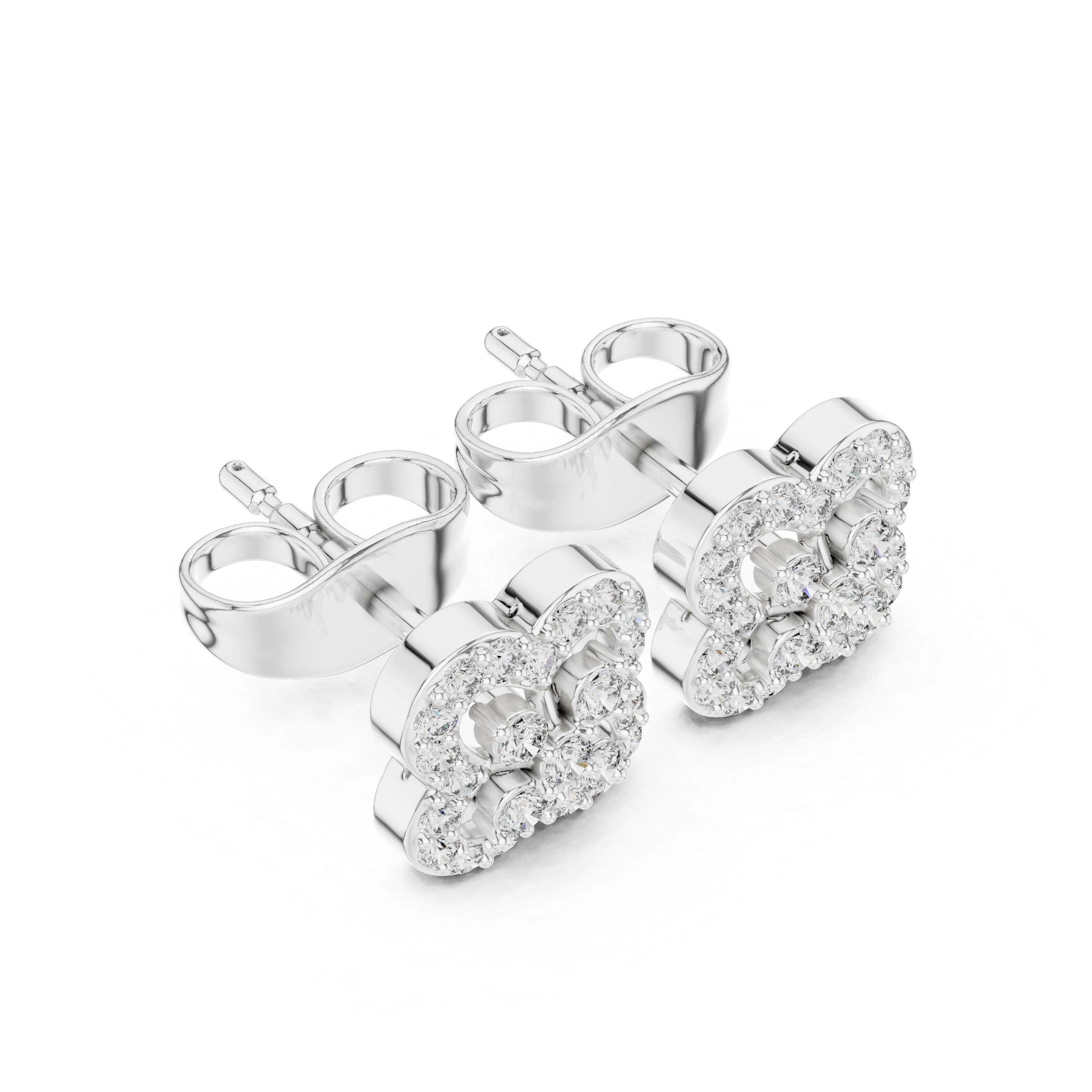 Earrings with Double-Looped Diamond Halo Design