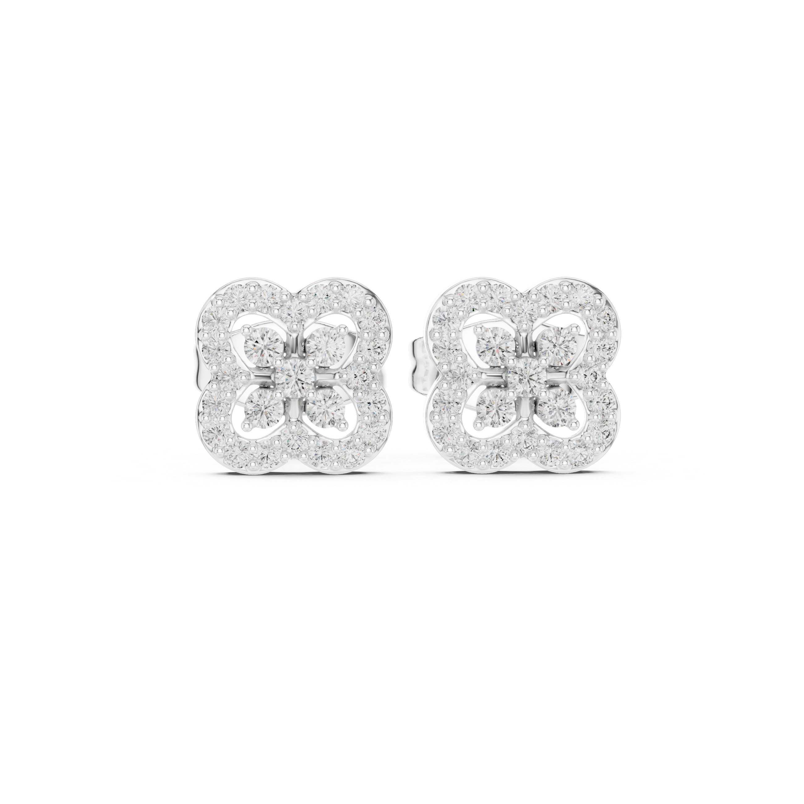 Earrings with Double-Looped Diamond Halo Design