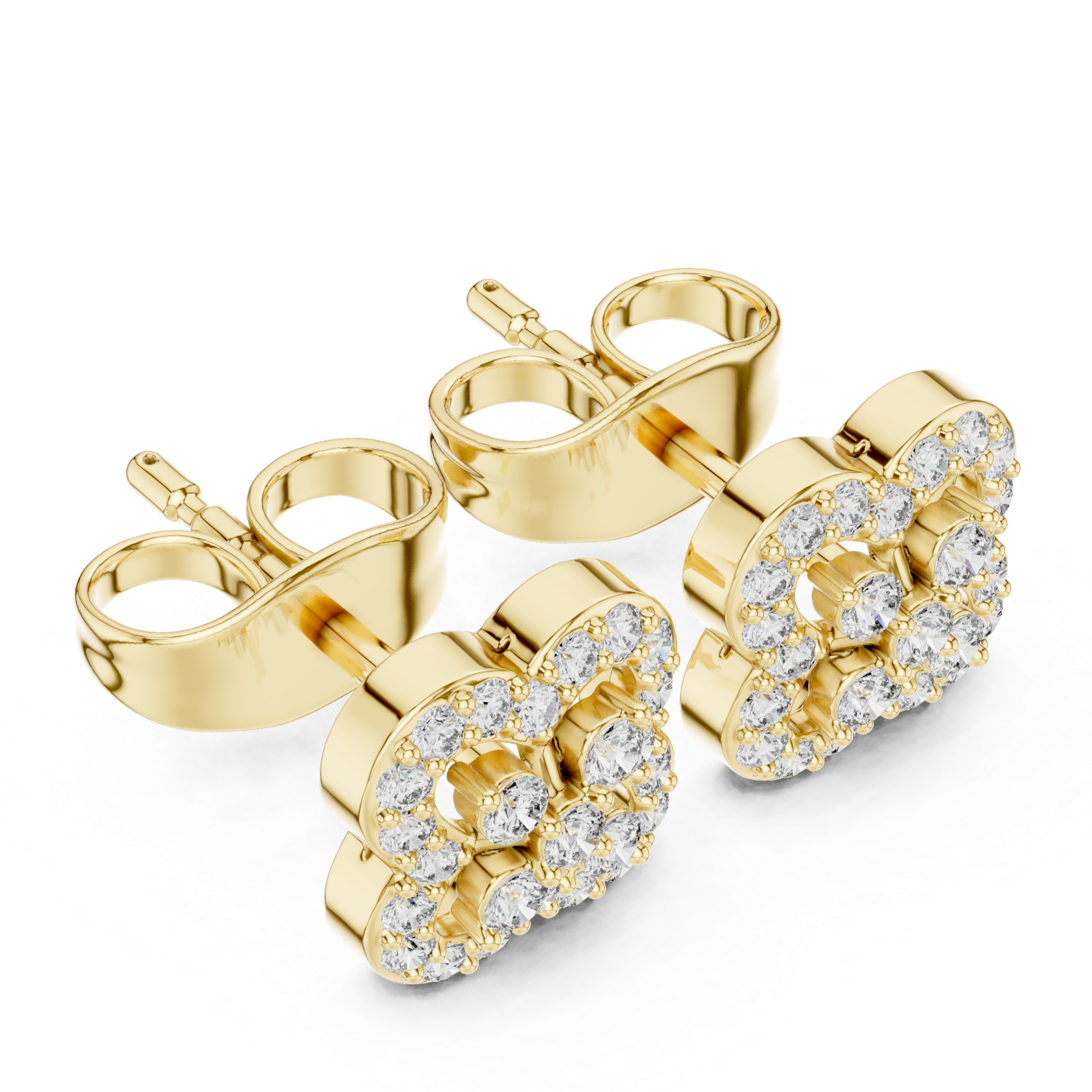Earrings with Double-Looped Diamond Halo Design