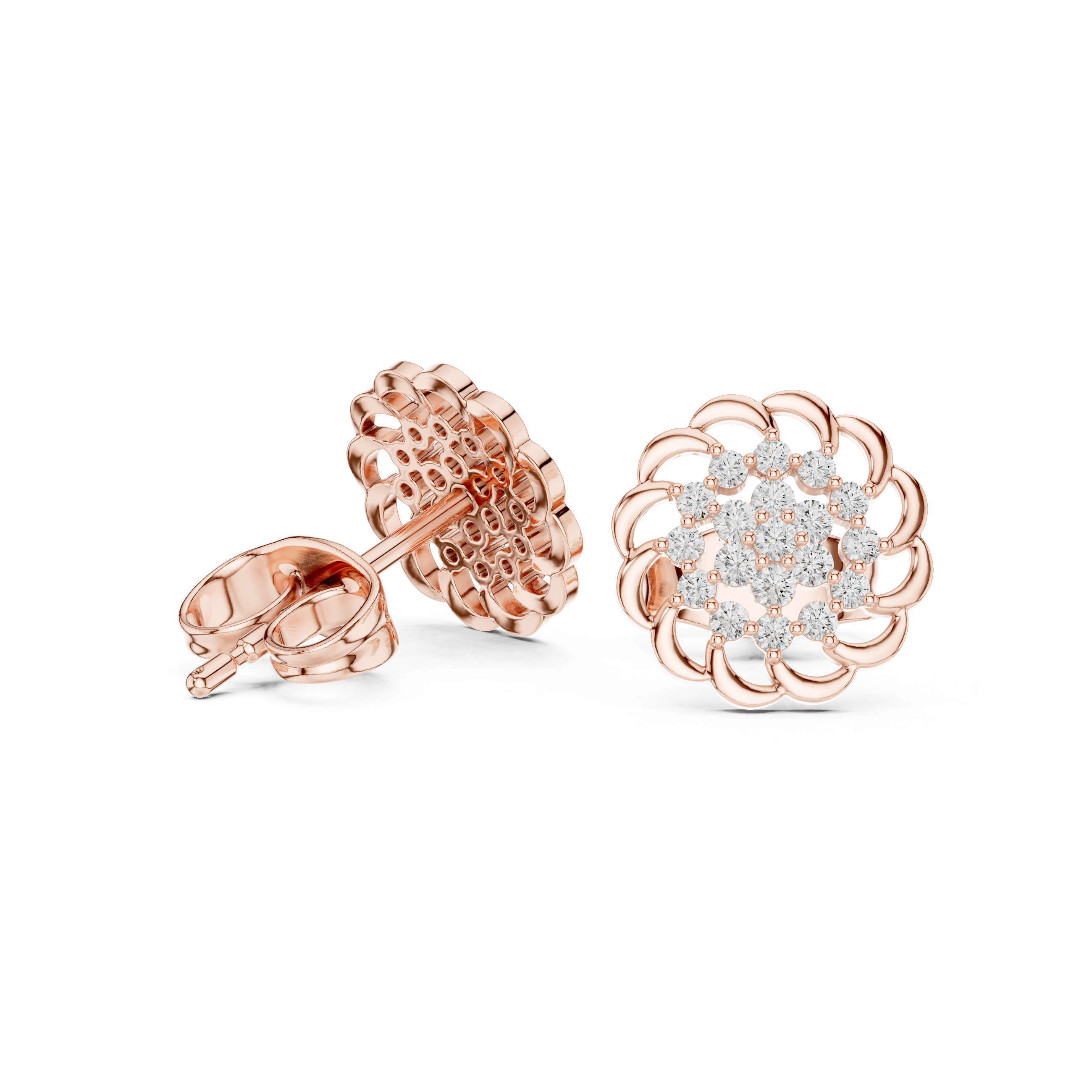 Earrings with Floral-Inspired Diamond Cluster Design