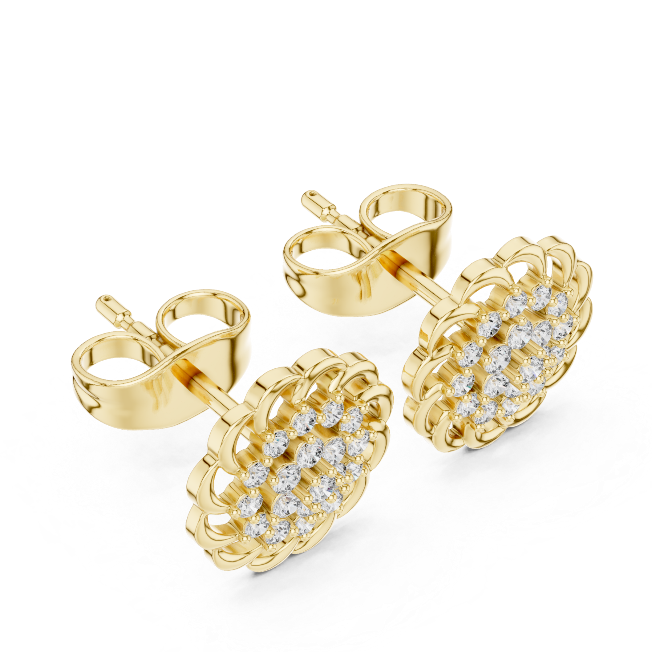 Earrings with Floral-Inspired Diamond Cluster Design