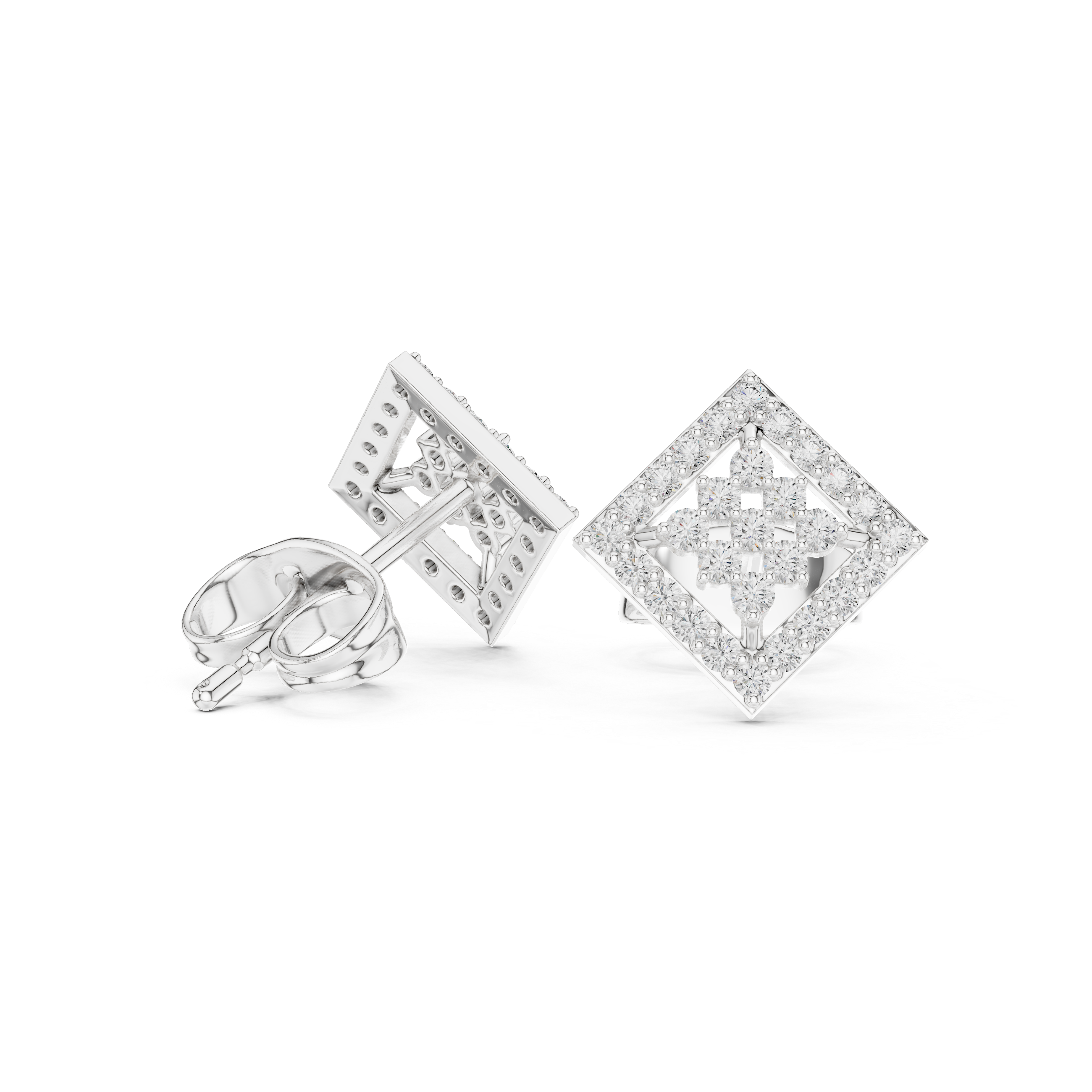 Square Frame Diamond Stud Earrings