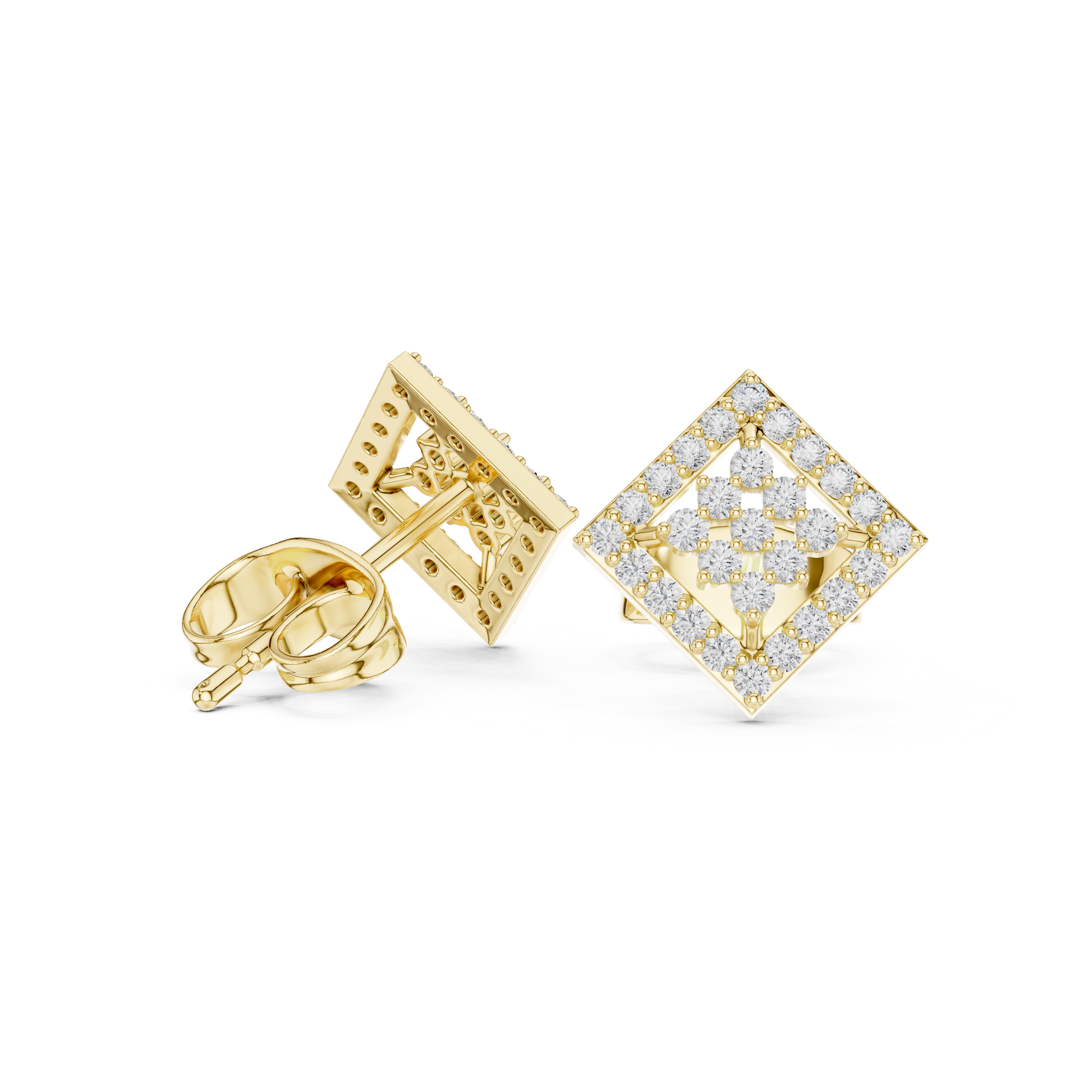 Square Frame Diamond Stud Earrings