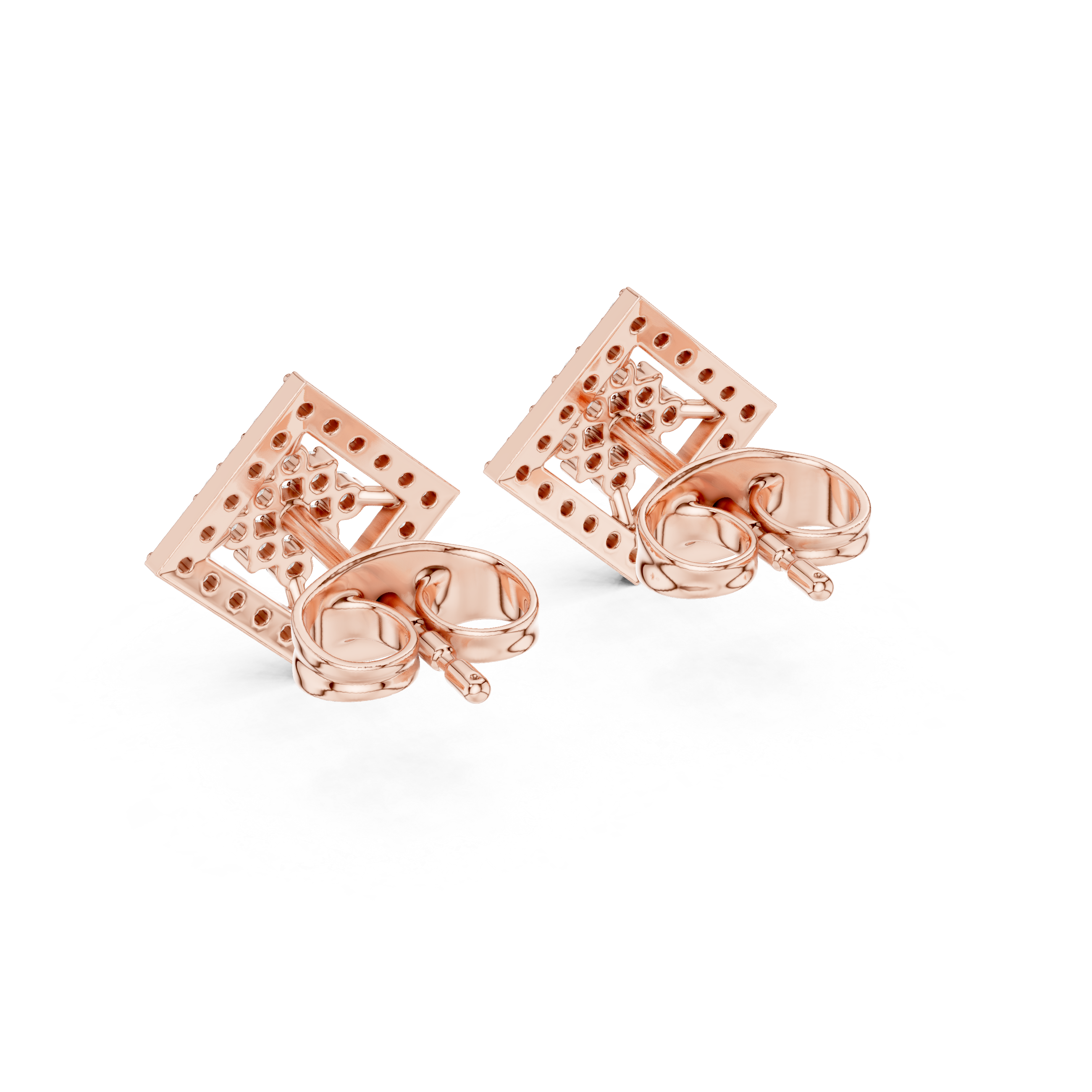 Square Frame Diamond Stud Earrings