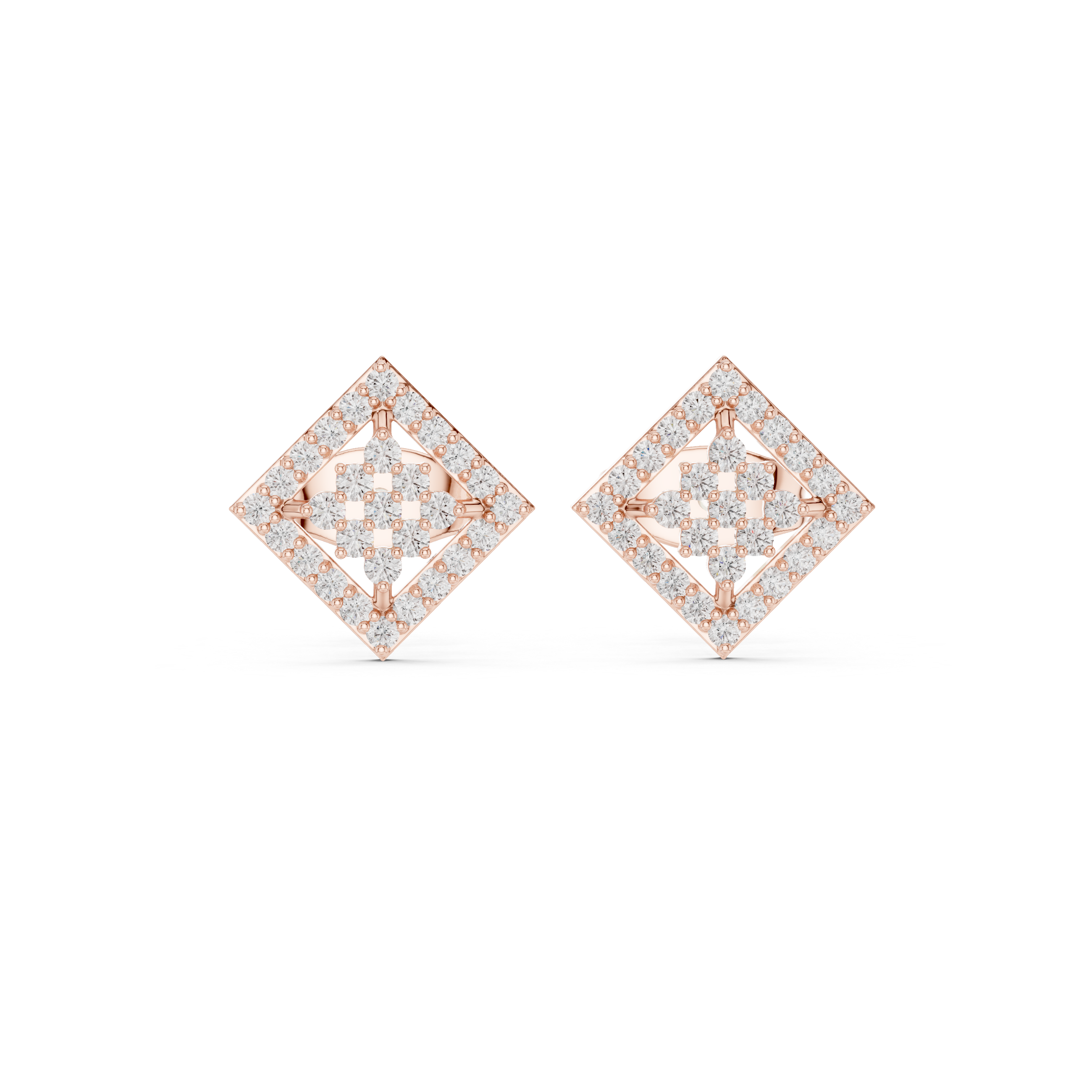 Square Frame Diamond Stud Earrings
