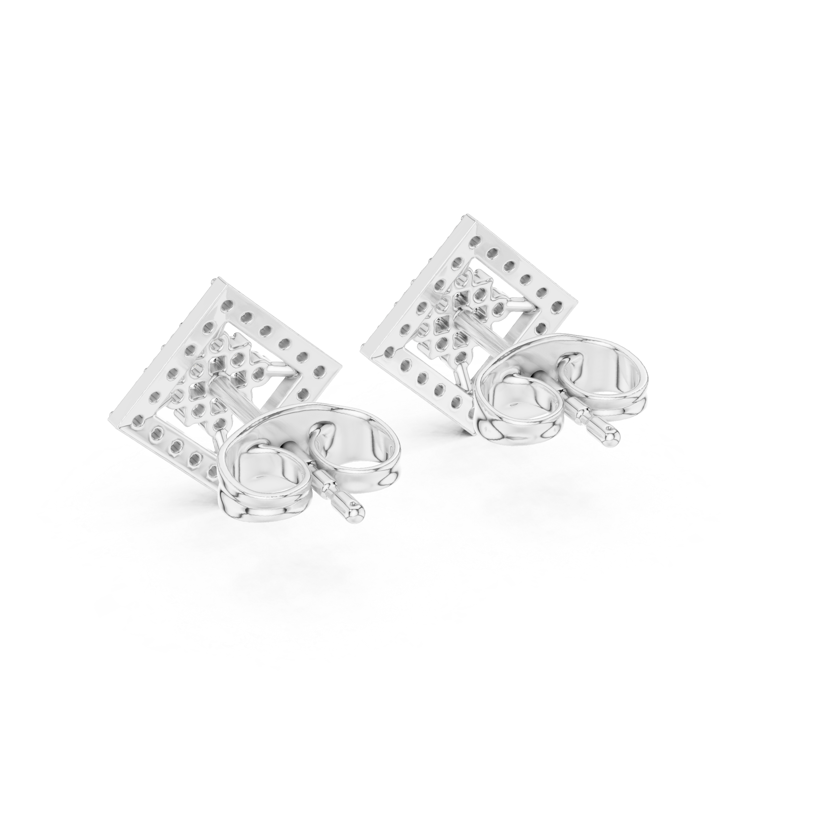 Square Frame Diamond Stud Earrings