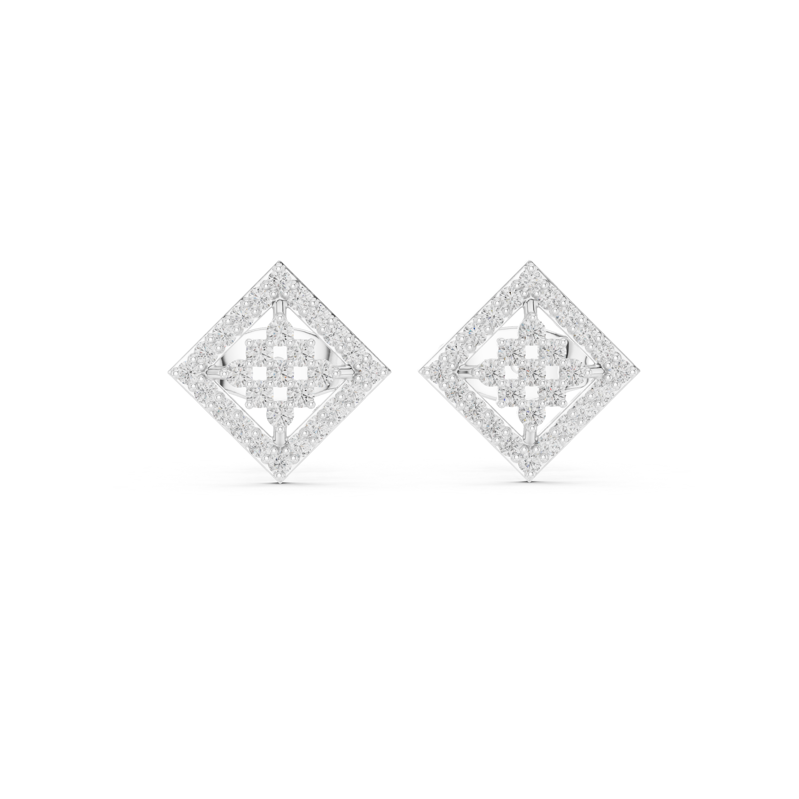 Square Frame Diamond Stud Earrings