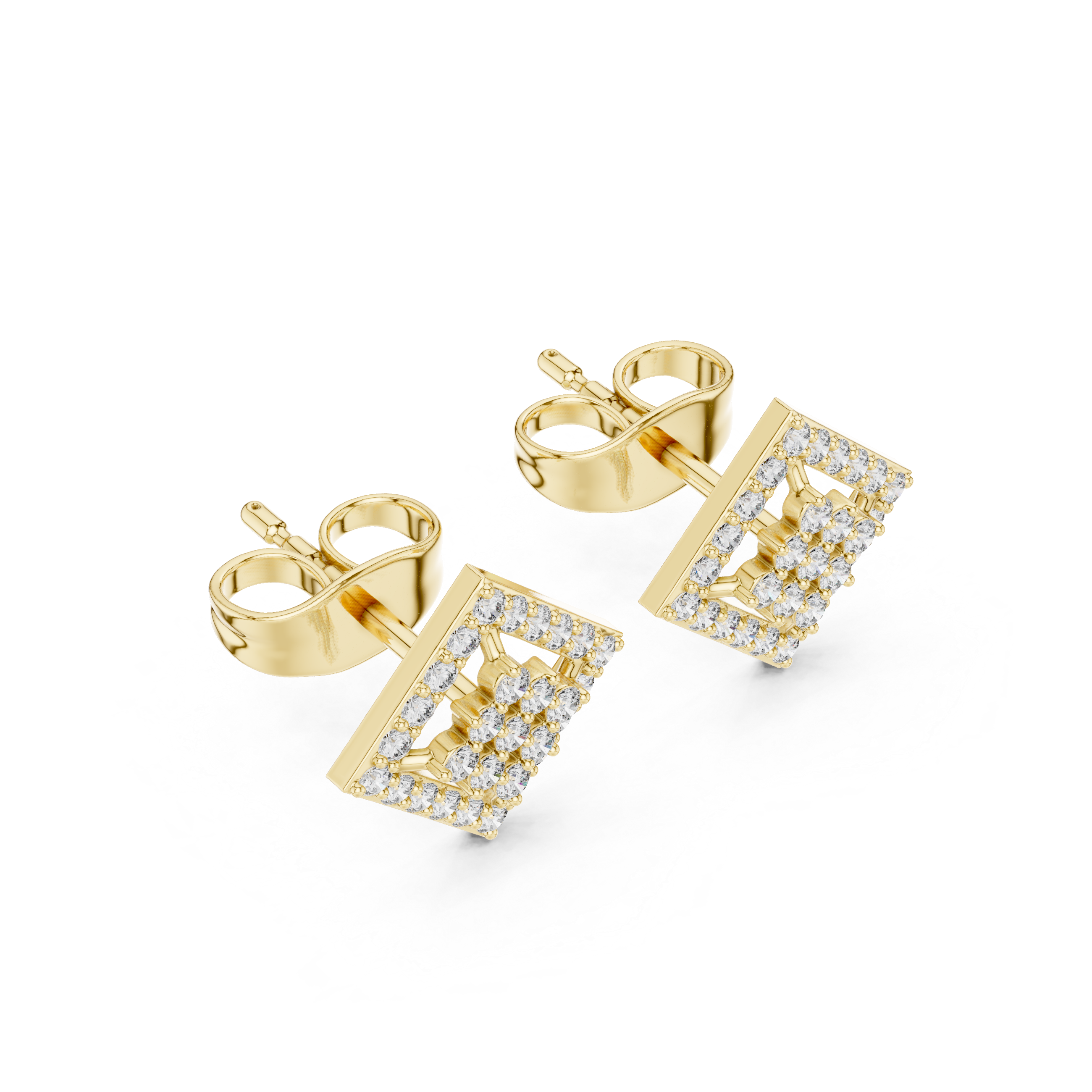 Square Frame Diamond Stud Earrings