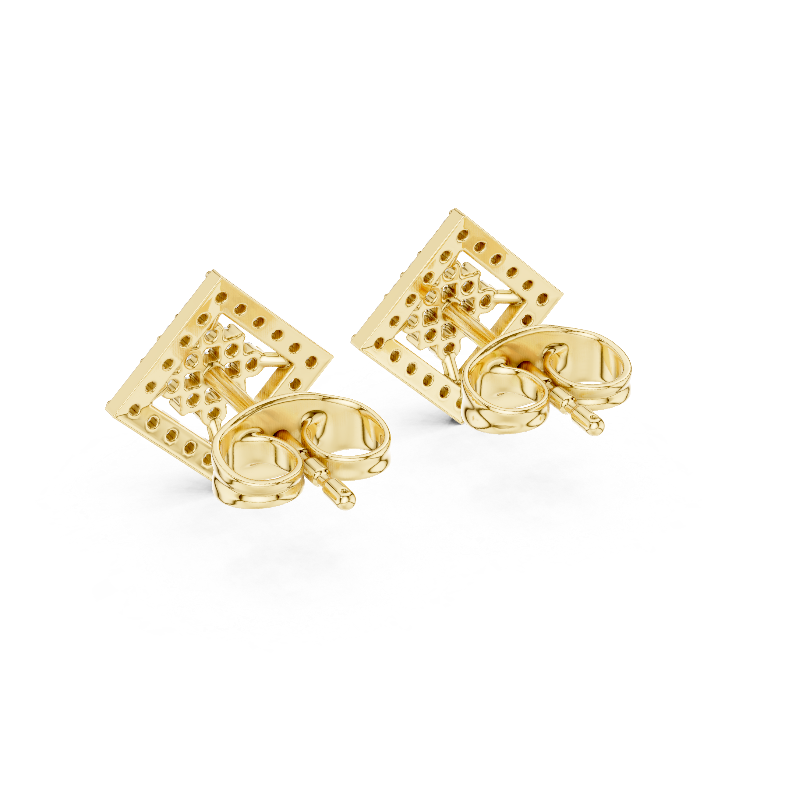 Square Frame Diamond Stud Earrings