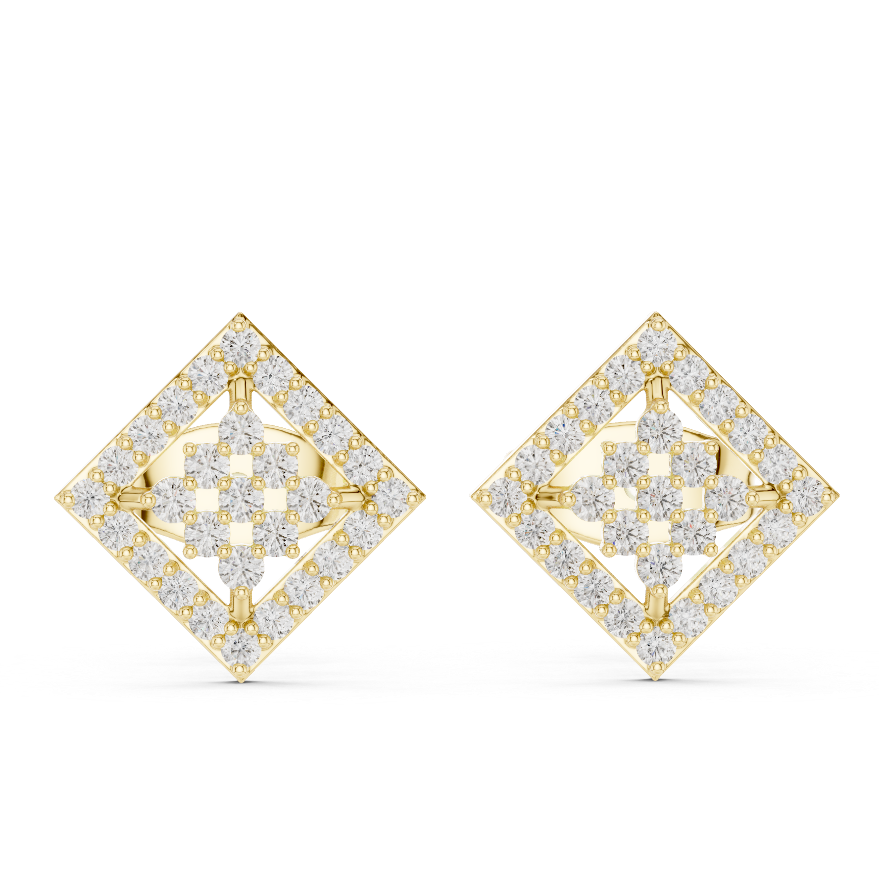 Square Frame Diamond Stud Earrings