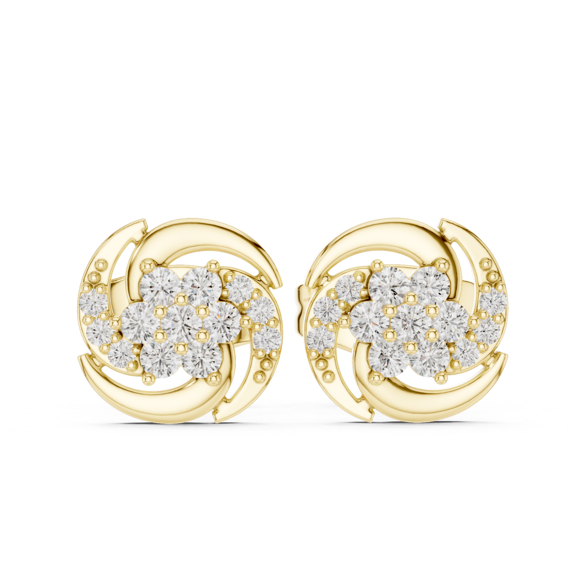 Floral Cluster Diamond Stud Earrings