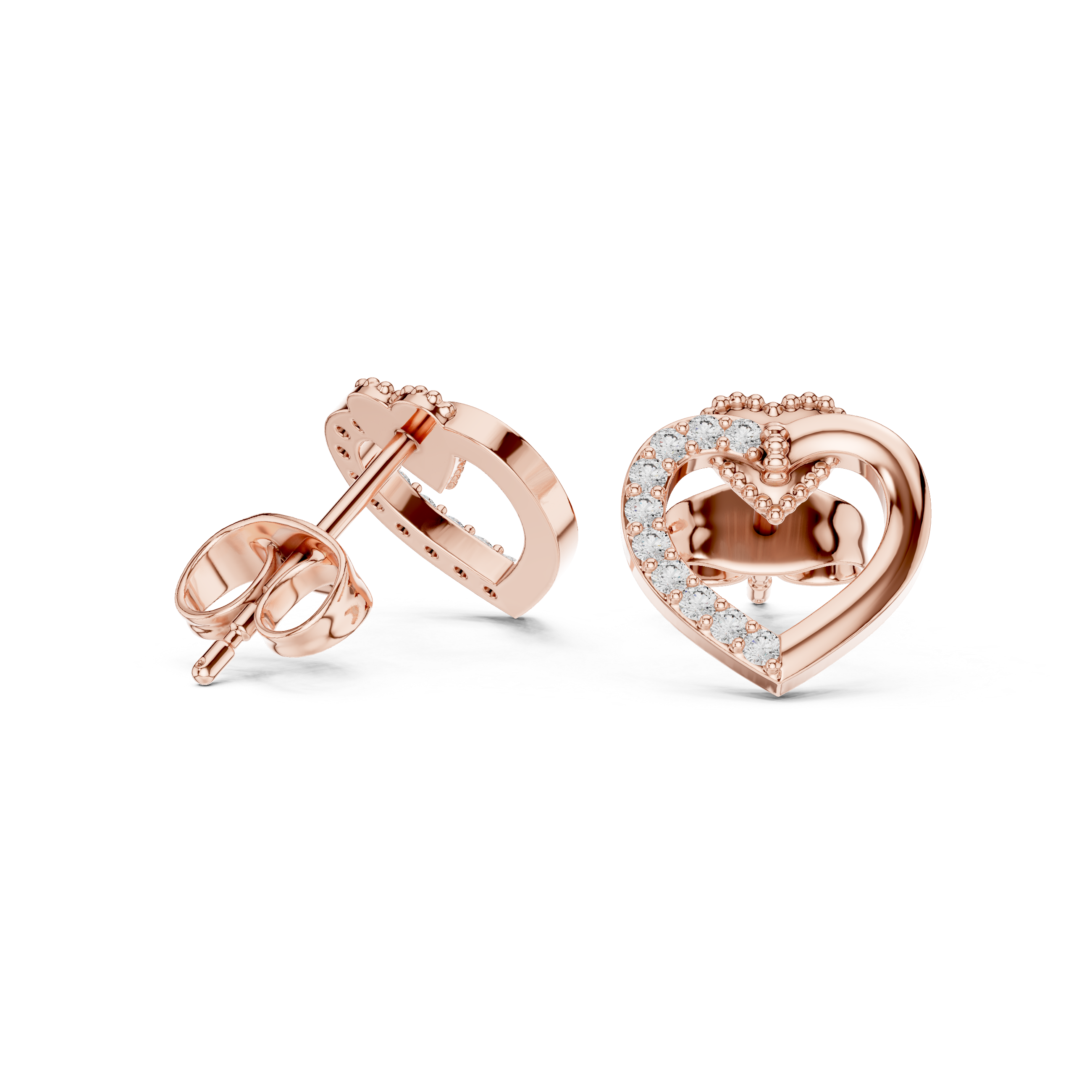 heart-shaped diamond stud earrings